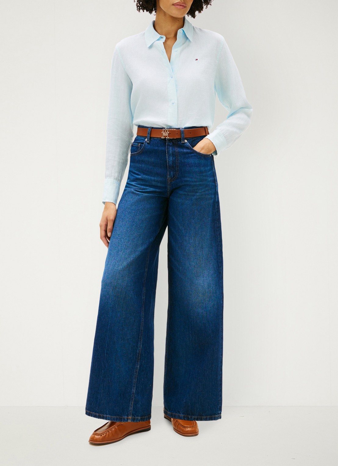 Tommy Hilfiger New Doreen 70's high rise wide leg jeans met medium wassing - voorkant 5 donkerblauw