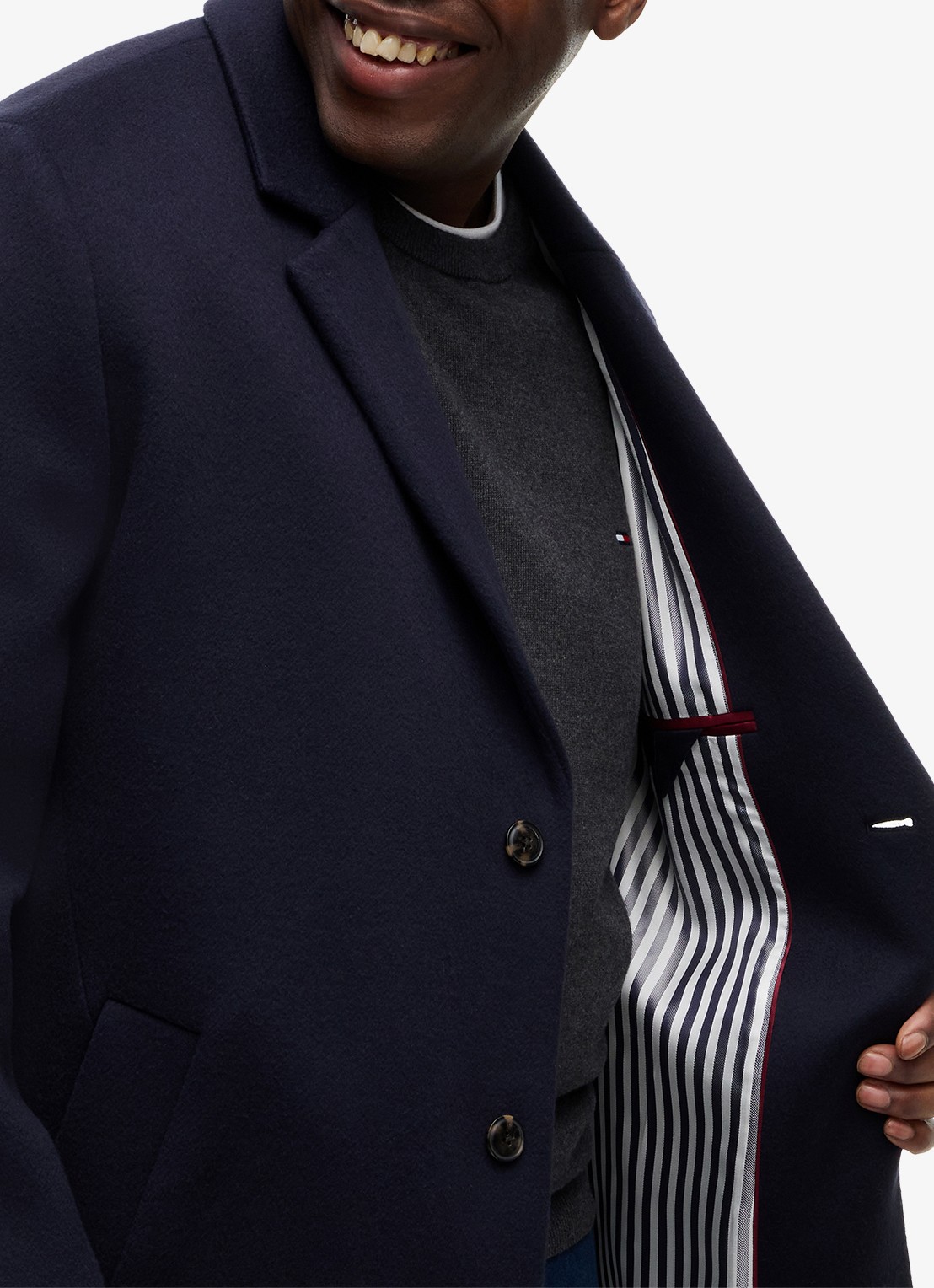 Tommy Hilfiger New York Label mantel in wolblend - detail 5 donkerblauw