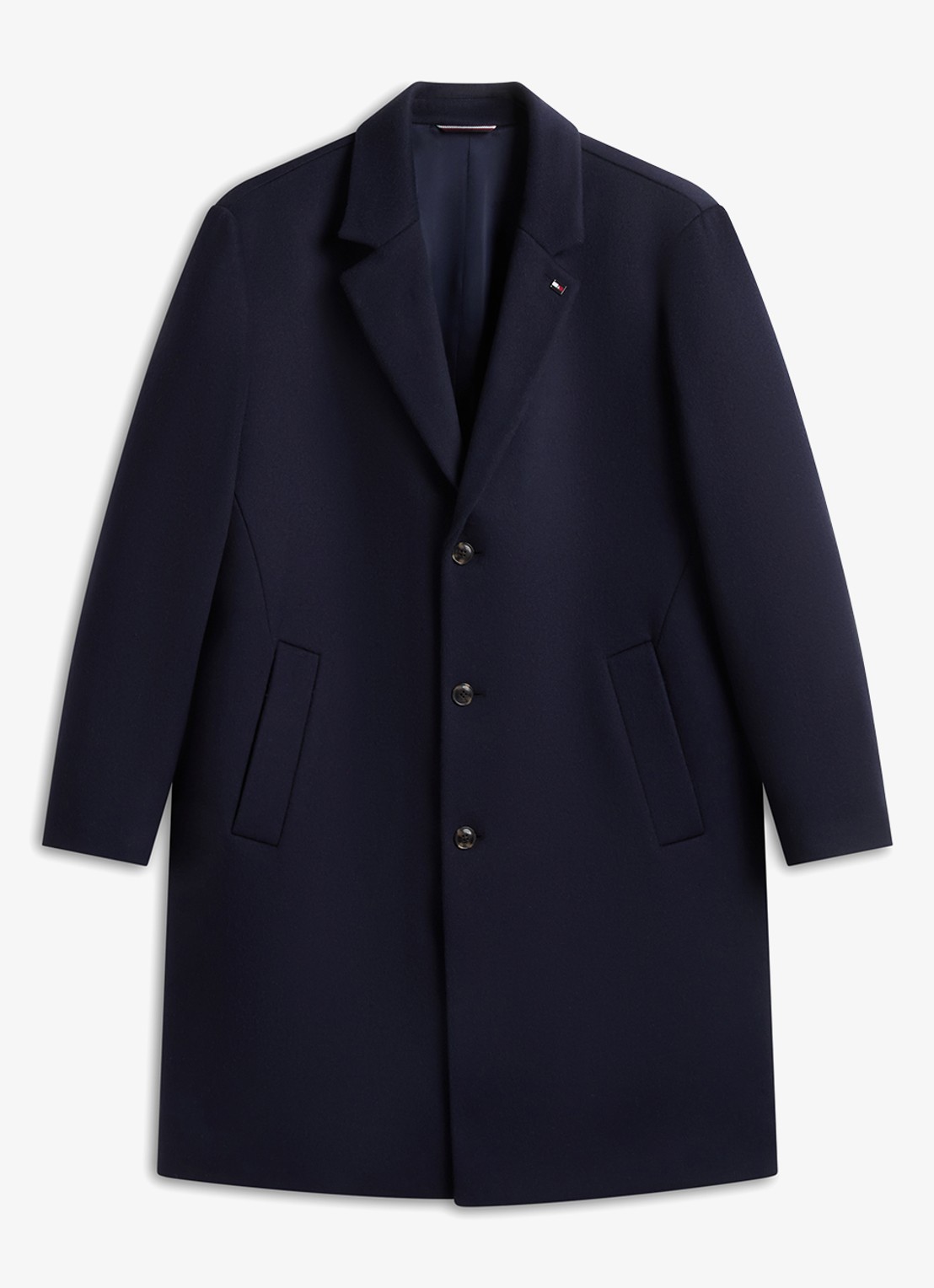 Tommy Hilfiger New York Label mantel in wolblend - voorkant 2 donkerblauw