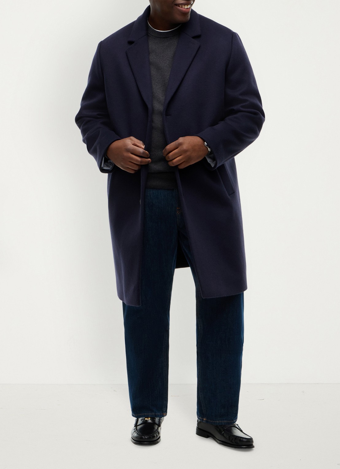 Tommy Hilfiger New York Label mantel in wolblend - voorkant 3 donkerblauw