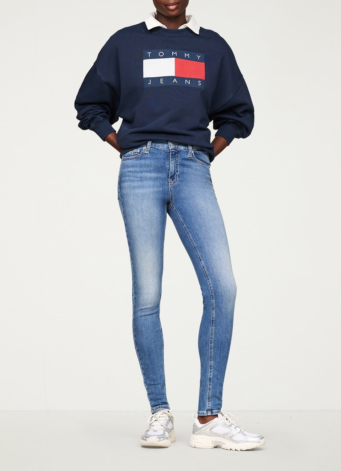 Tommy Hilfiger Nora mid waist skinny jeans met lichte wassing - voorkant 3 indigo