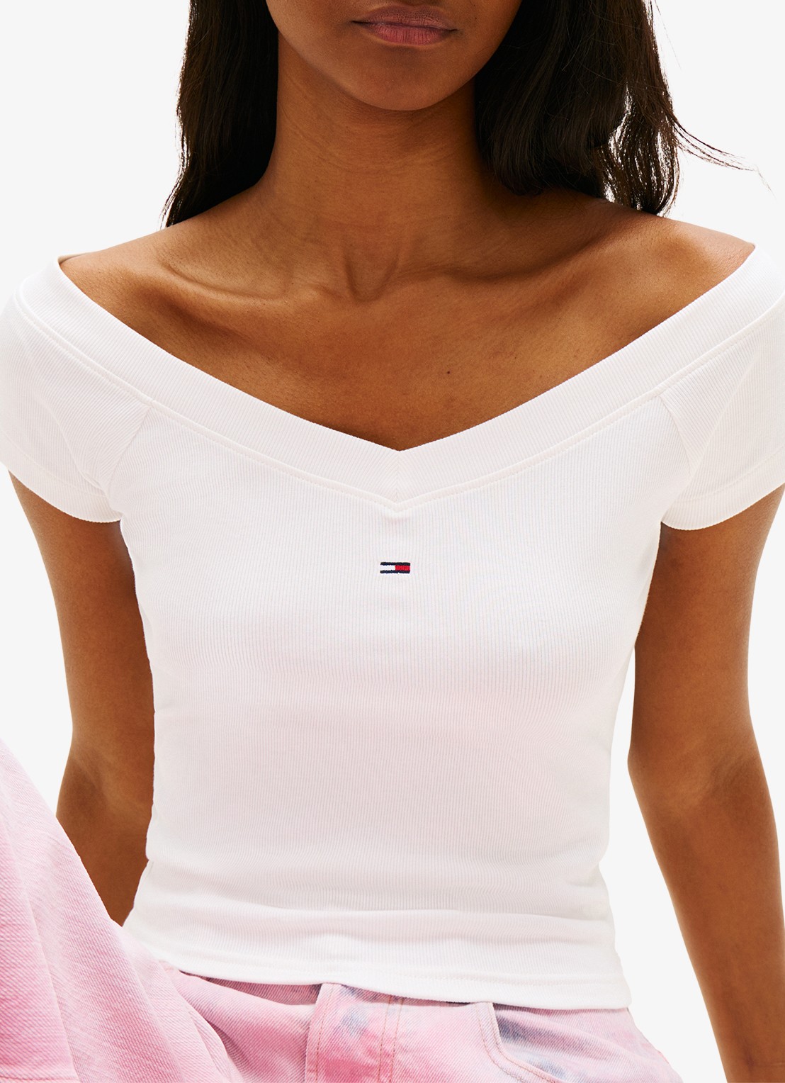 Tommy Hilfiger Off-shoulder top met logoborduring - detail 5 wit