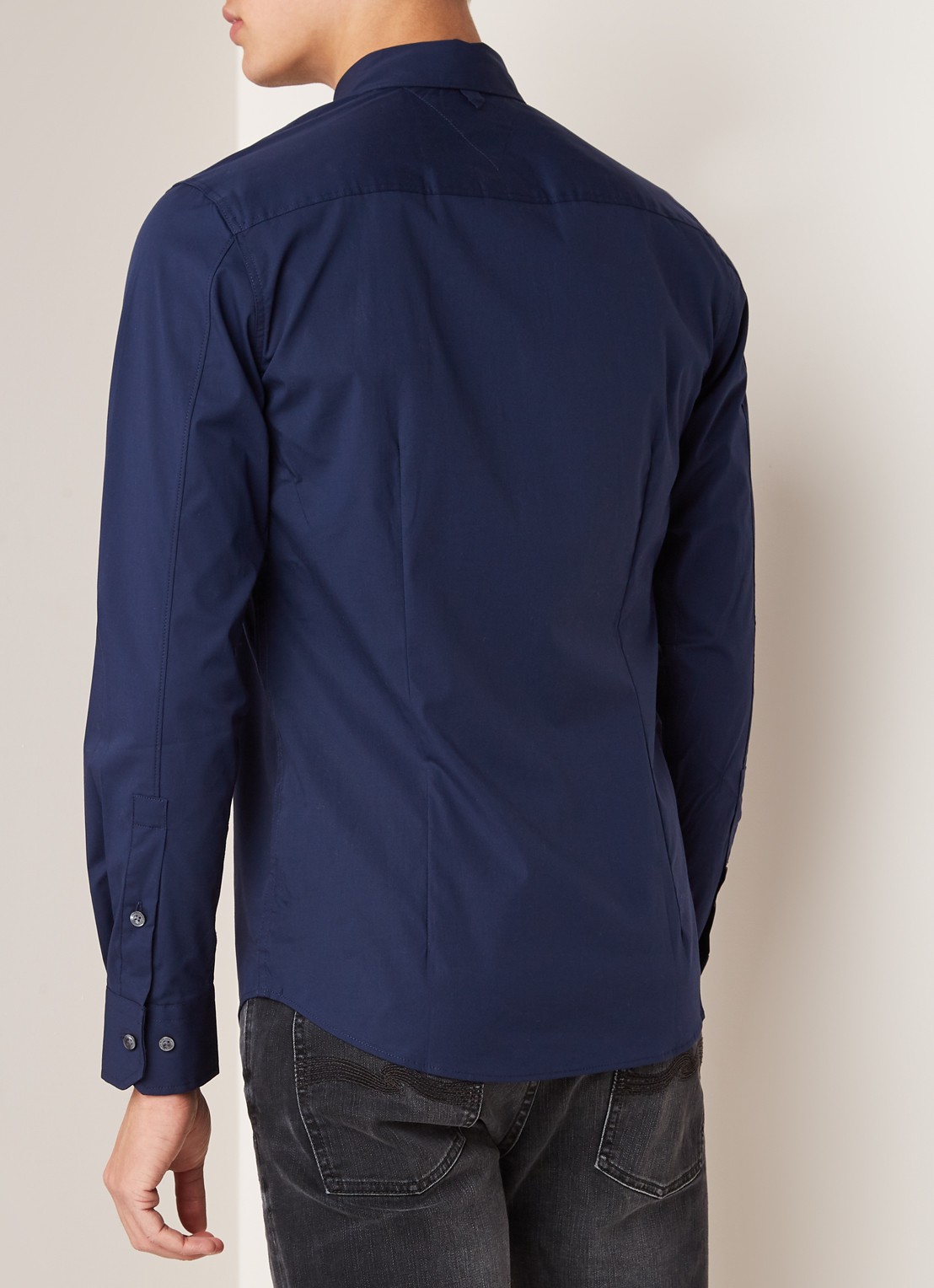 Tommy Hilfiger Original slim fit overhemd met stretch - achterkant blauw