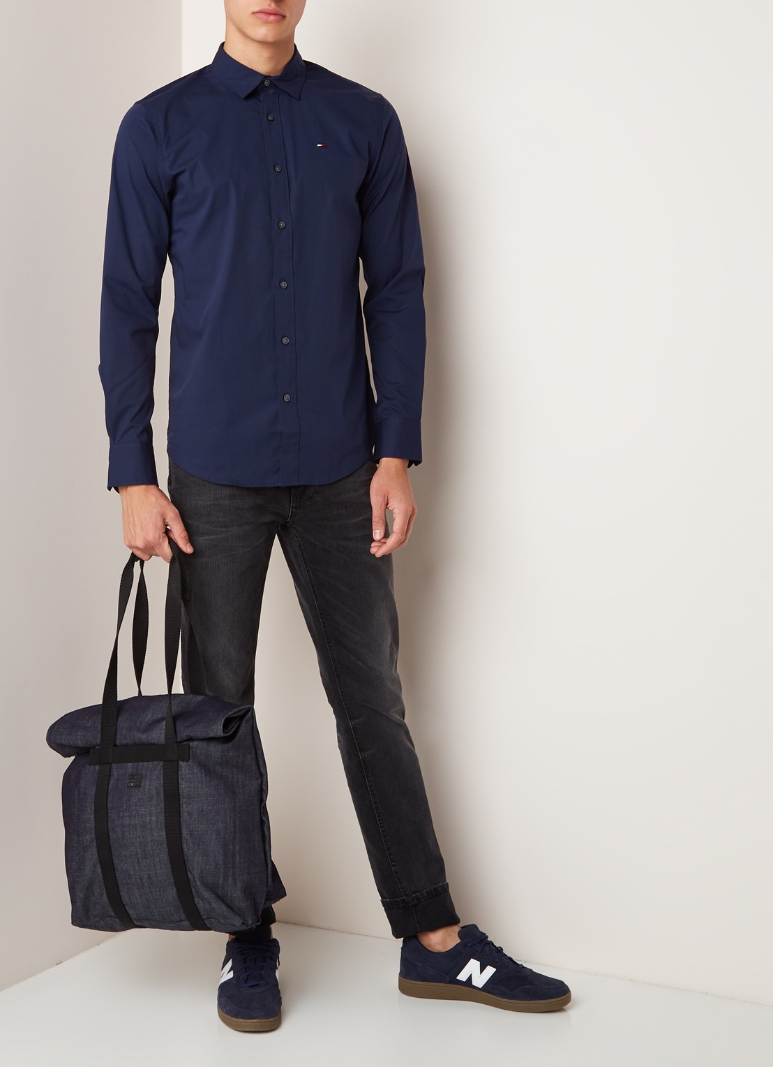 Tommy Hilfiger Original slim fit overhemd met stretch - voorkant 3 blauw