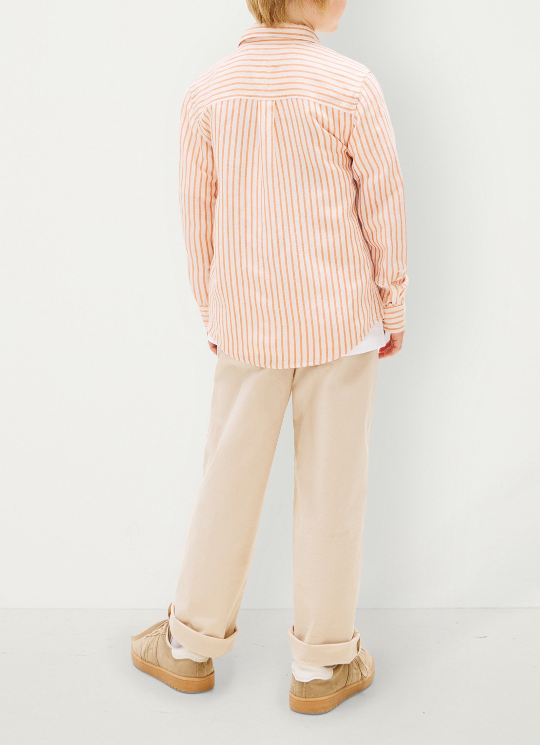 Tommy Hilfiger Overhemd in linnenblend met streepprint - achterkant 3 oranje