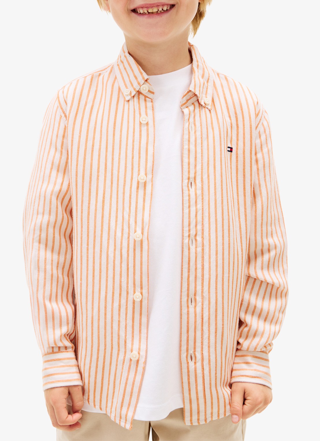 Tommy Hilfiger Overhemd in linnenblend met streepprint - detail 4 oranje