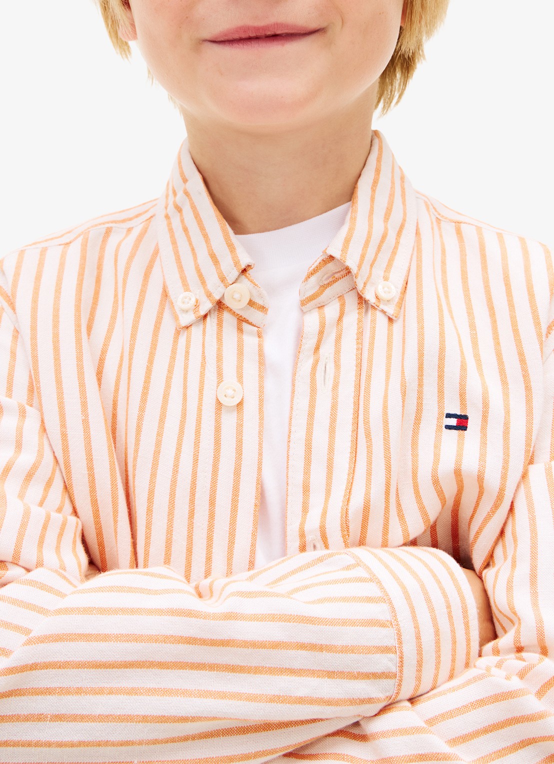 Tommy Hilfiger Overhemd in linnenblend met streepprint - detail 5 oranje