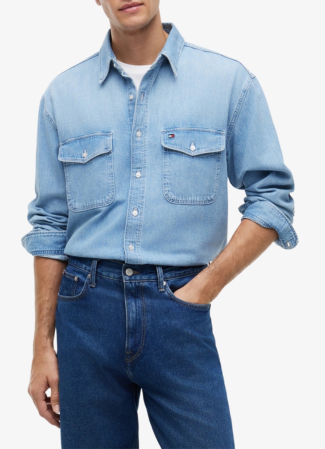 Tommy Hilfiger Overhemd van denim - detail 4 lichtblauw