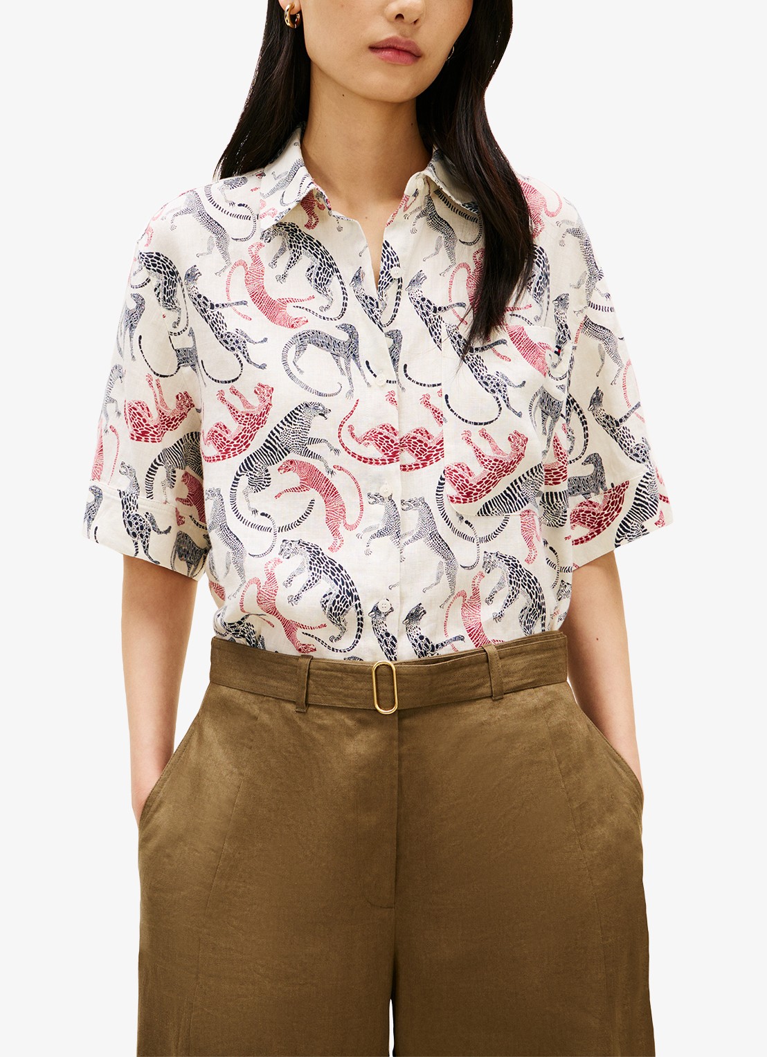 Tommy Hilfiger Overhemd van linnen met print - detail multicolor