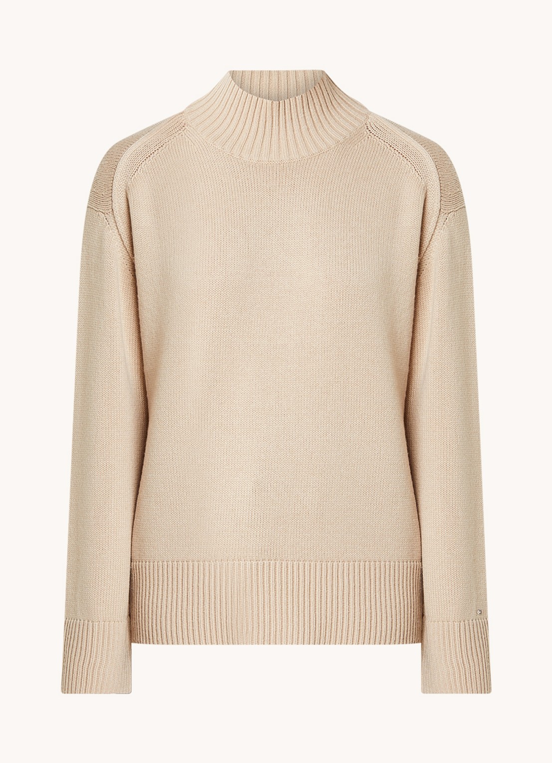Tommy Hilfiger Oversized fijngebreide coltrui in wolblend - voorkant 2 donkerbeige