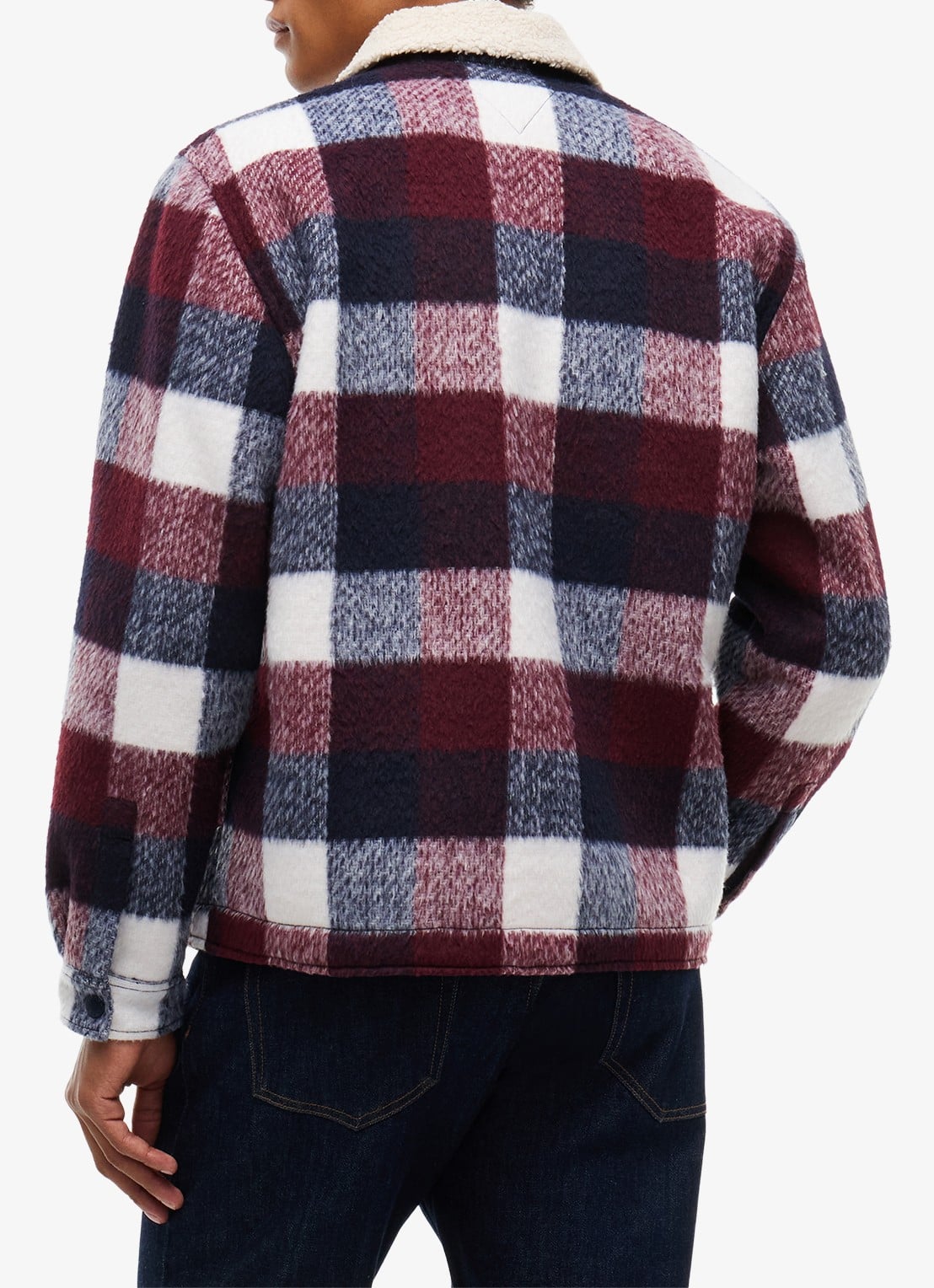 Tommy Hilfiger Oversized overshirt met teddy voering en ruitdessin - achterkant 3 donkerblauw