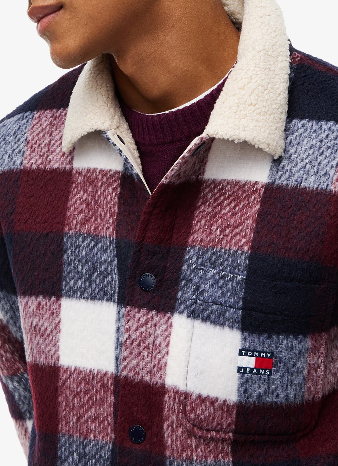 Tommy Hilfiger Oversized overshirt met teddy voering en ruitdessin - detail 2 donkerblauw