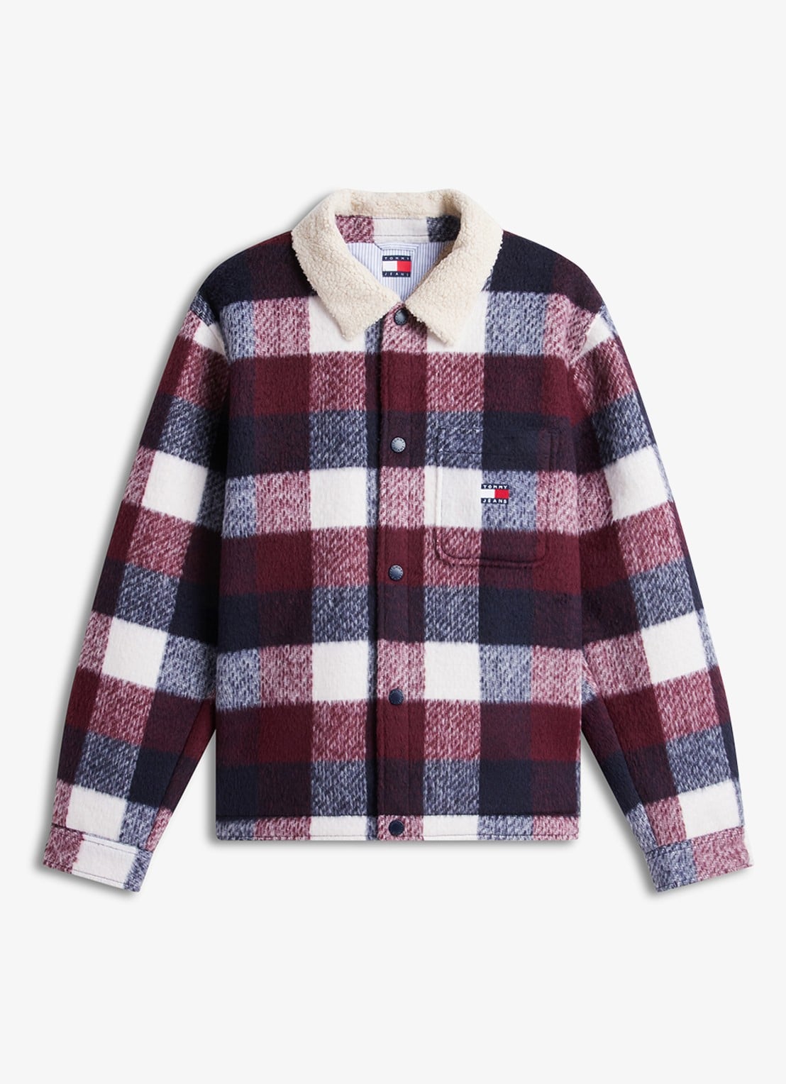 Tommy Hilfiger Oversized overshirt met teddy voering en ruitdessin - voorkant 4 donkerblauw