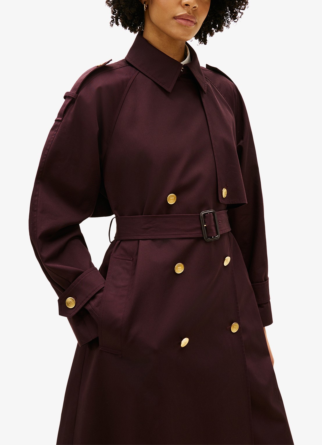 Tommy Hilfiger Oversized trenchcoat met steekzakken en ceintuur - detail 4 aubergine