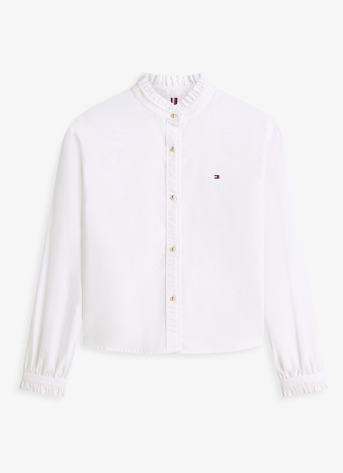 Tommy Hilfiger Oxford blouse met ruches en opstaande kraag - voorkant 2 wit