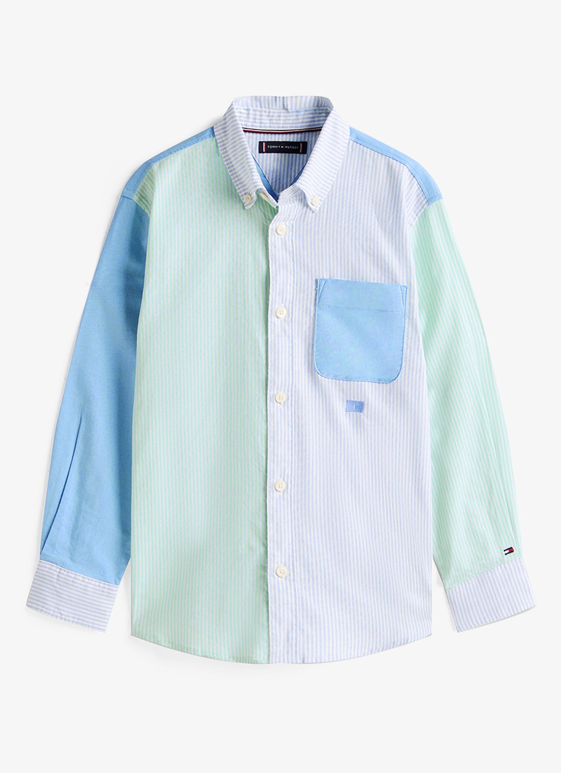 Tommy Hilfiger Oxford overhemd met colour blocking - voorkant blauw