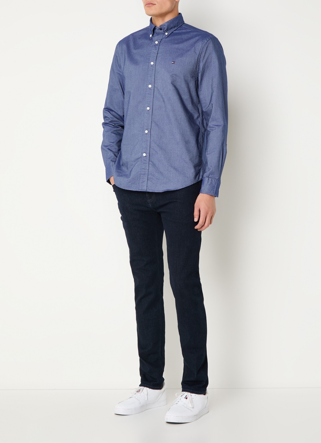 Tommy Hilfiger Oxford regular fit overhemd met logo - voorkant 4 donkerblauw