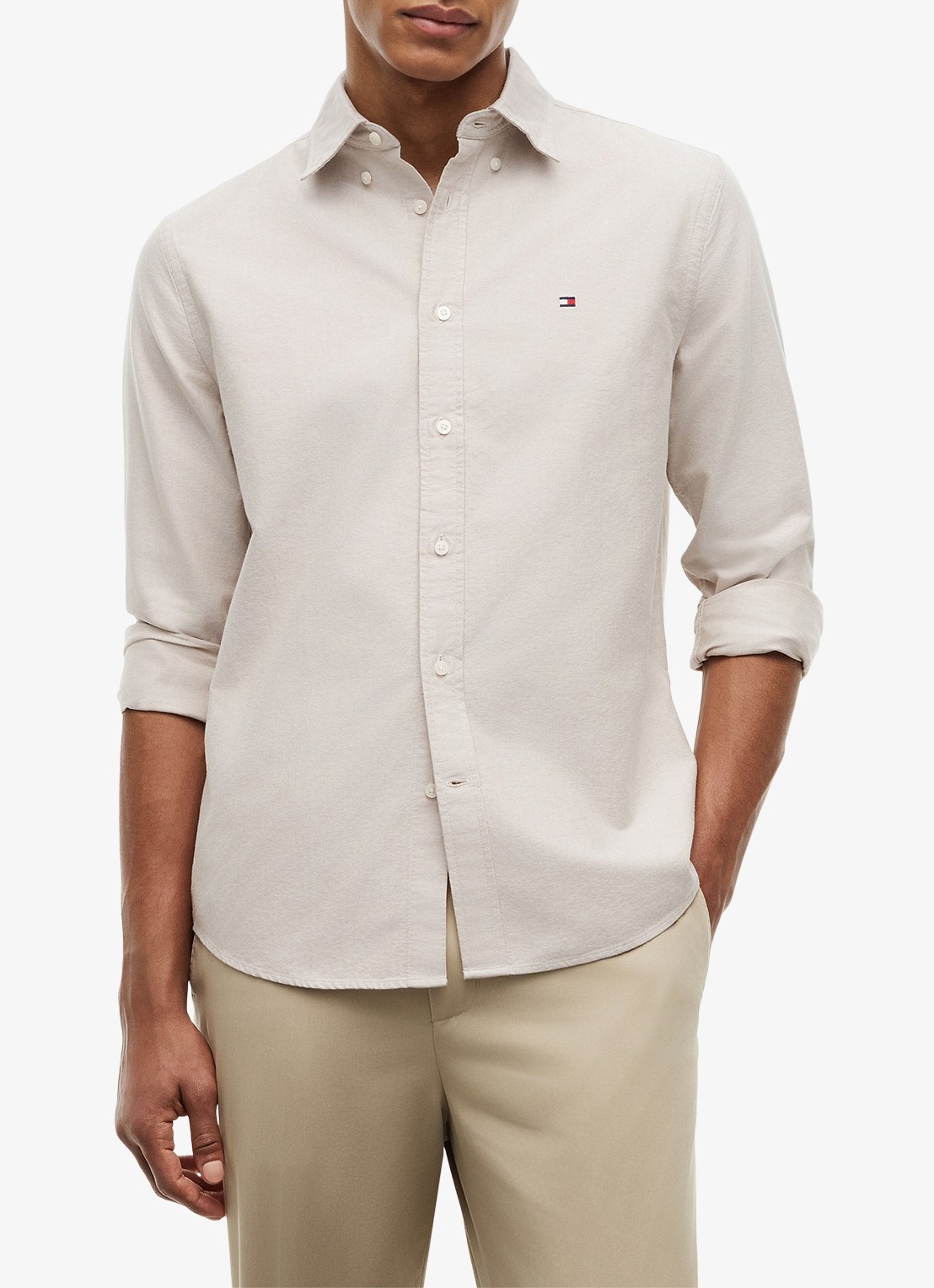 Tommy Hilfiger Oxford regular fit overhemd met logo - detail 2 beige