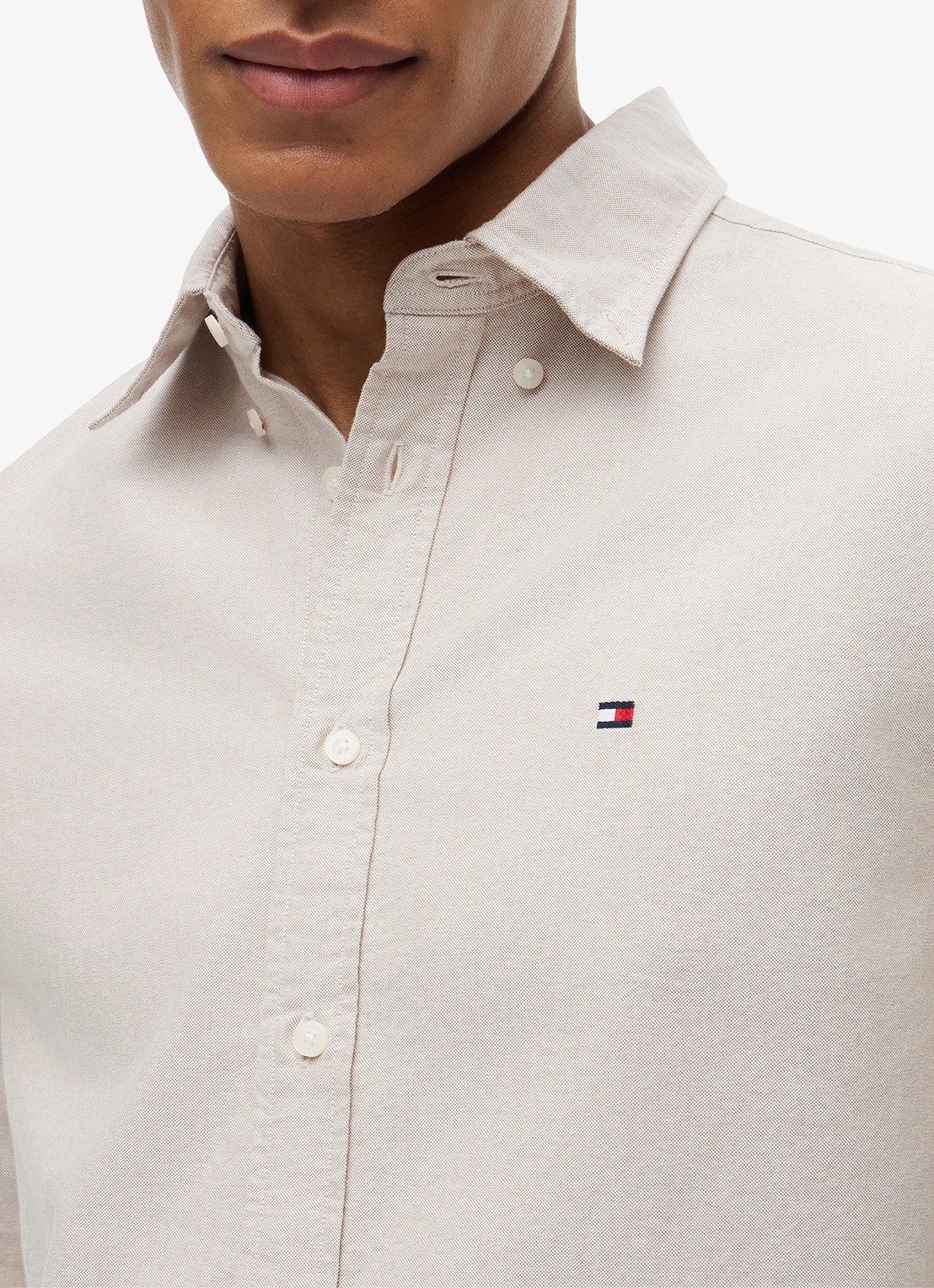 Tommy Hilfiger Oxford regular fit overhemd met logo - detail 4 beige