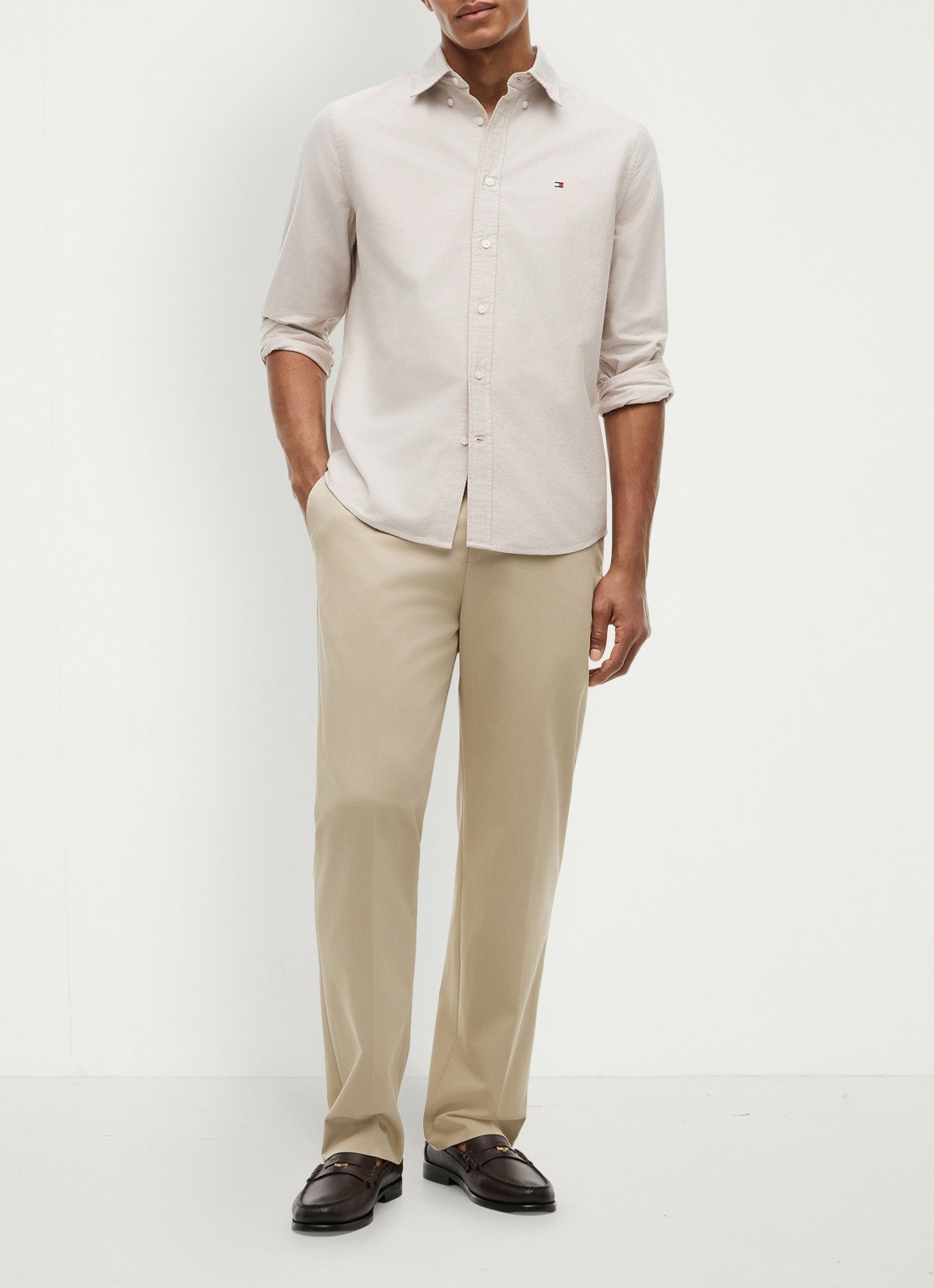Tommy Hilfiger Oxford regular fit overhemd met logo - voorkant 6 beige