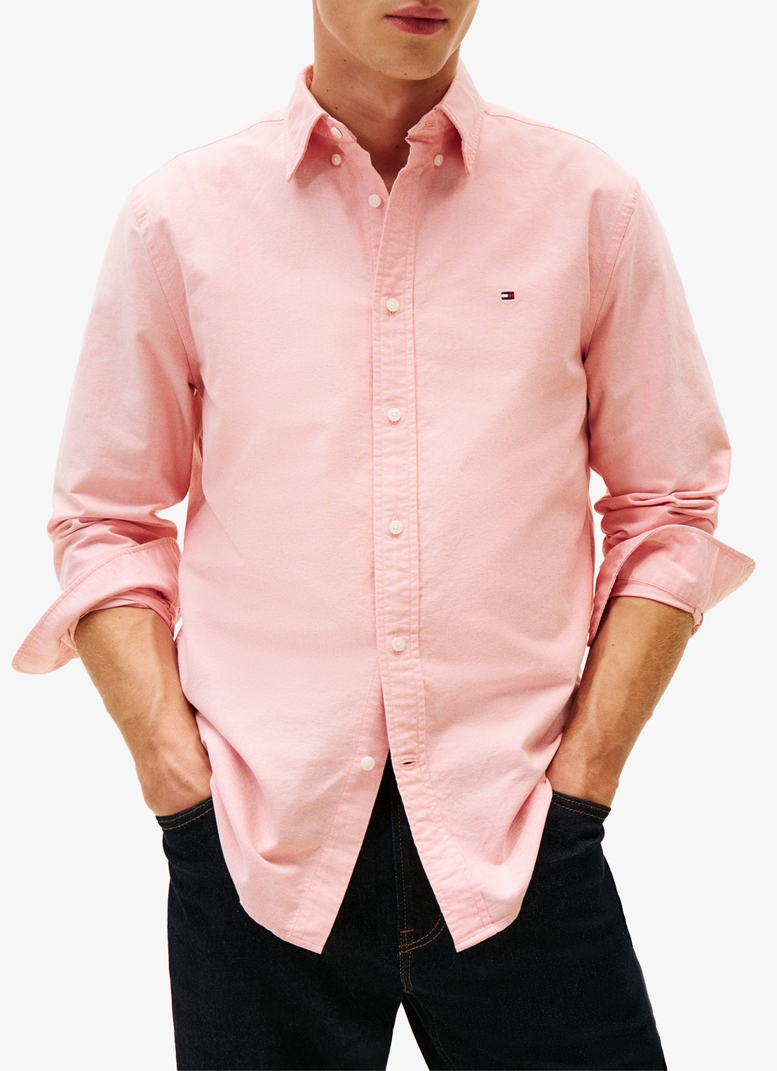 Tommy Hilfiger Oxford regular fit overhemd met logo - detail zalmroze