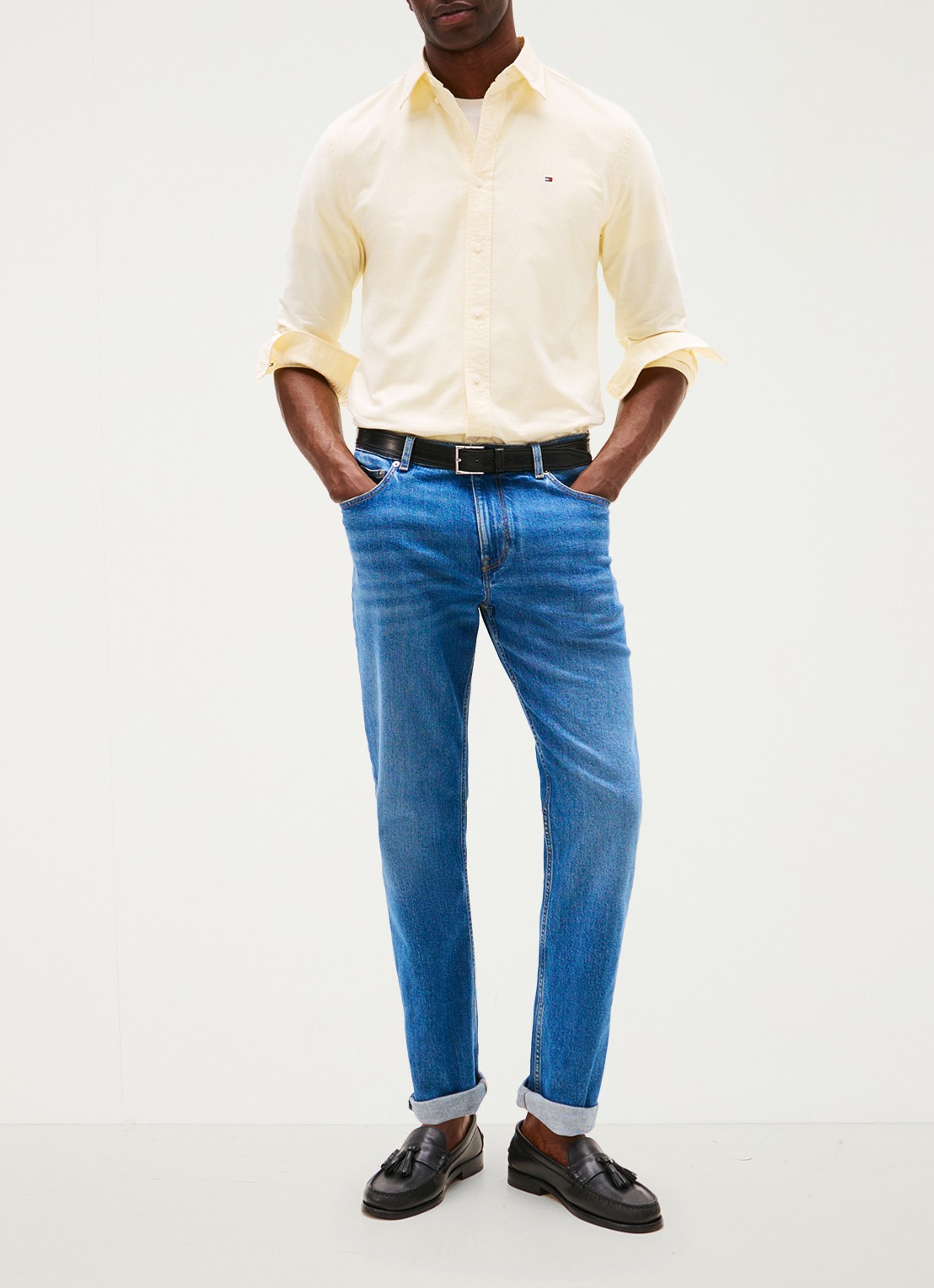 Tommy Hilfiger Oxford regular fit overhemd met logo - voorkant 3 lichtgeel