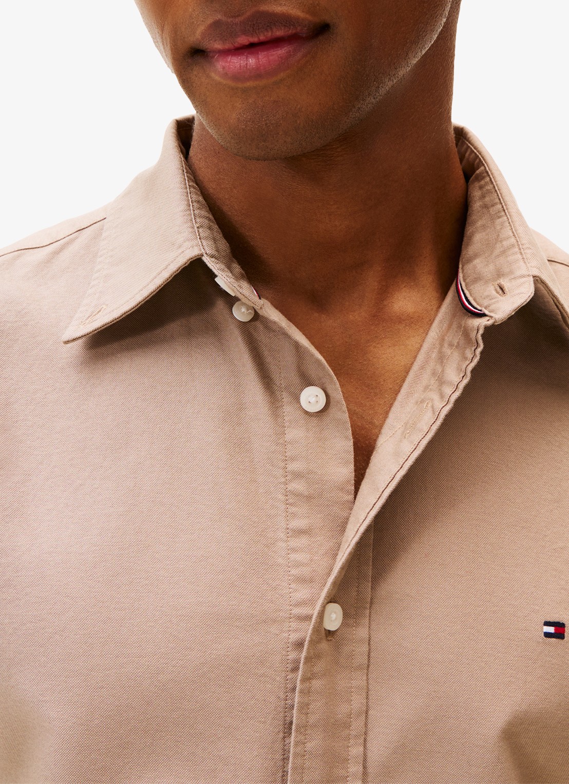 Tommy Hilfiger Oxford regular fit overhemd met logo - detail 2 khaki