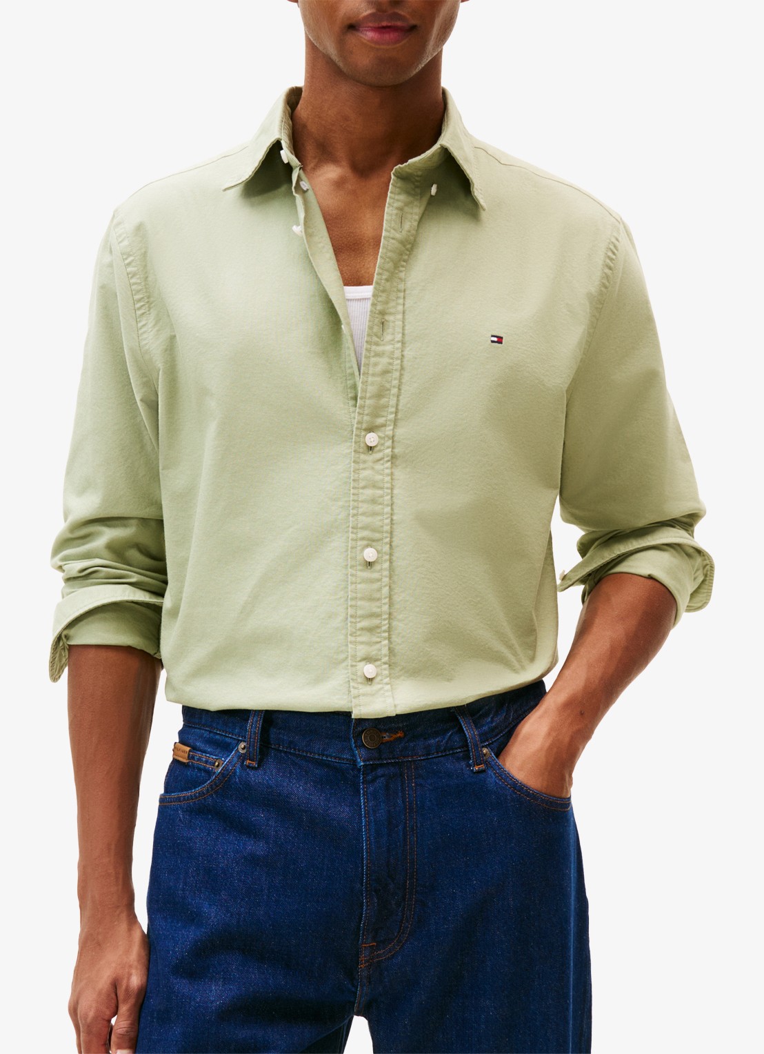 Tommy Hilfiger Oxford regular fit overhemd met logo - detail lindegroen
