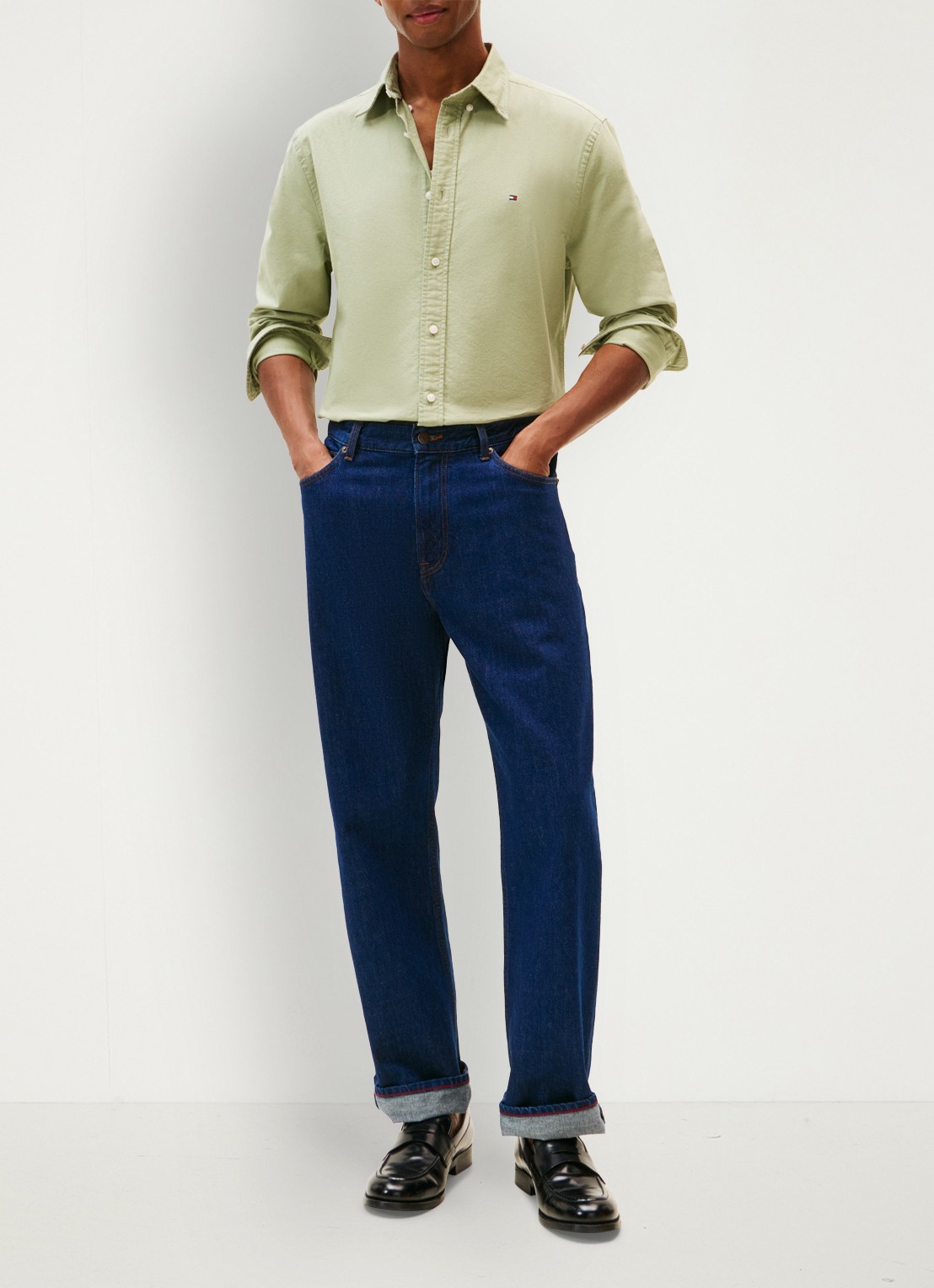 Tommy Hilfiger Oxford regular fit overhemd met logo - voorkant 4 lindegroen