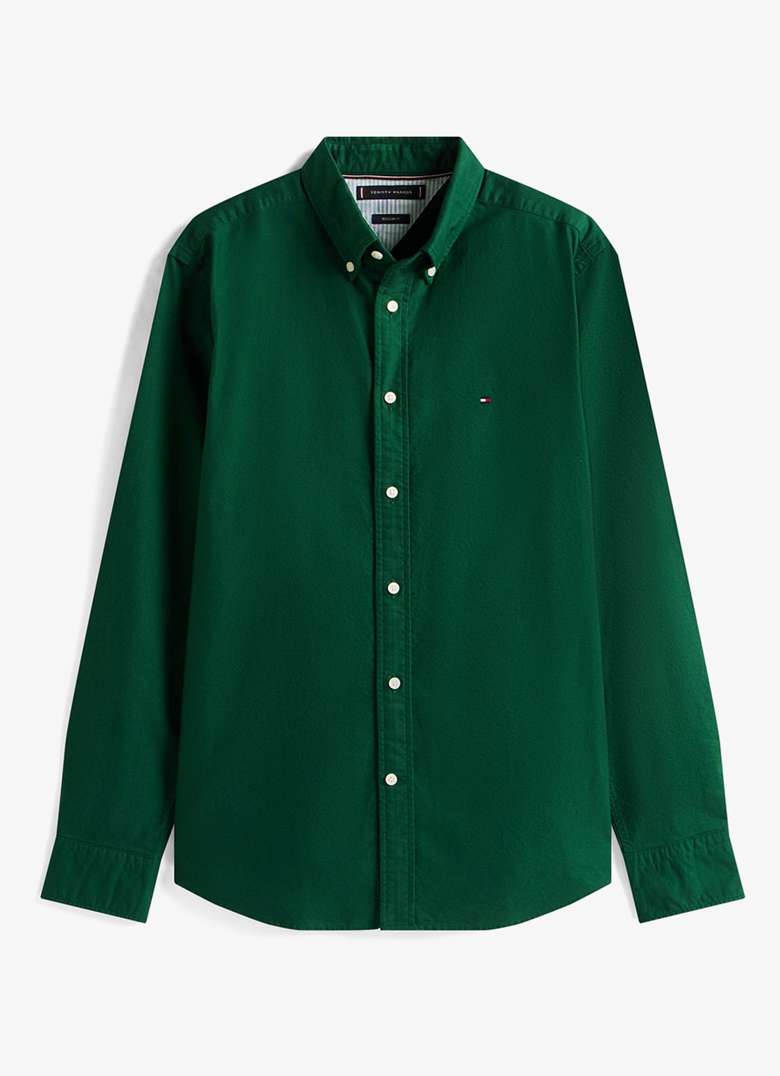 Tommy Hilfiger Oxford regular fit overhemd met logo - voorkant donkergroen