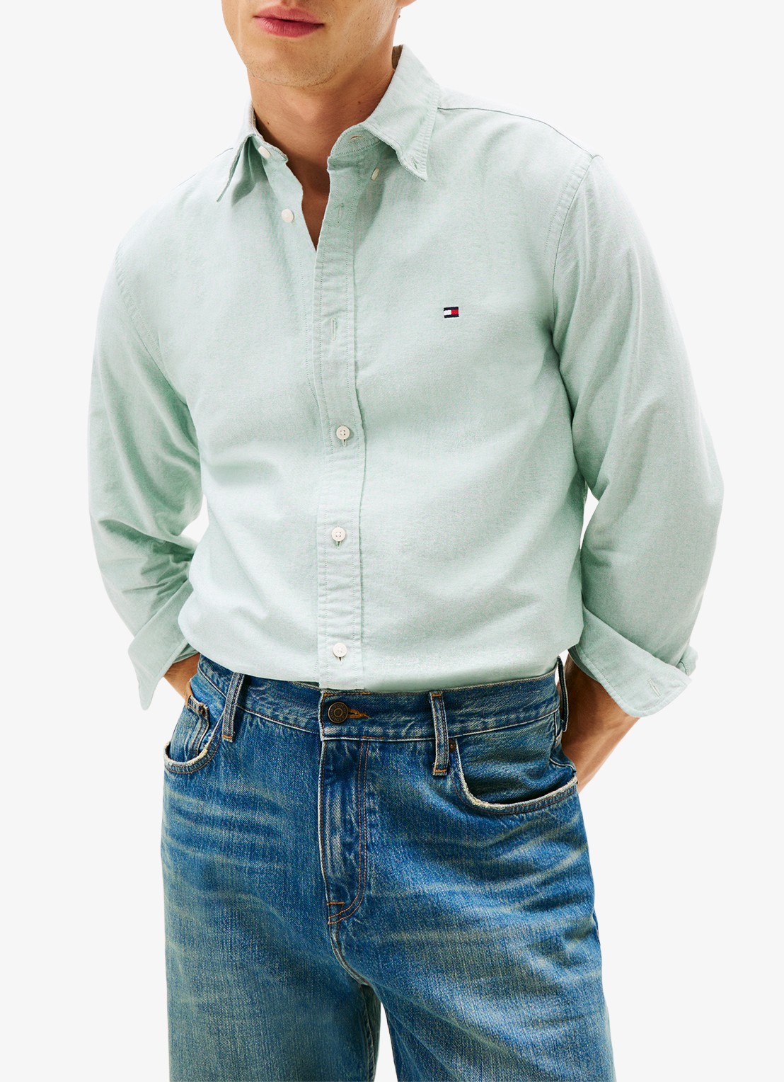 Tommy Hilfiger Oxford regular fit overhemd met logo - detail 4 groen