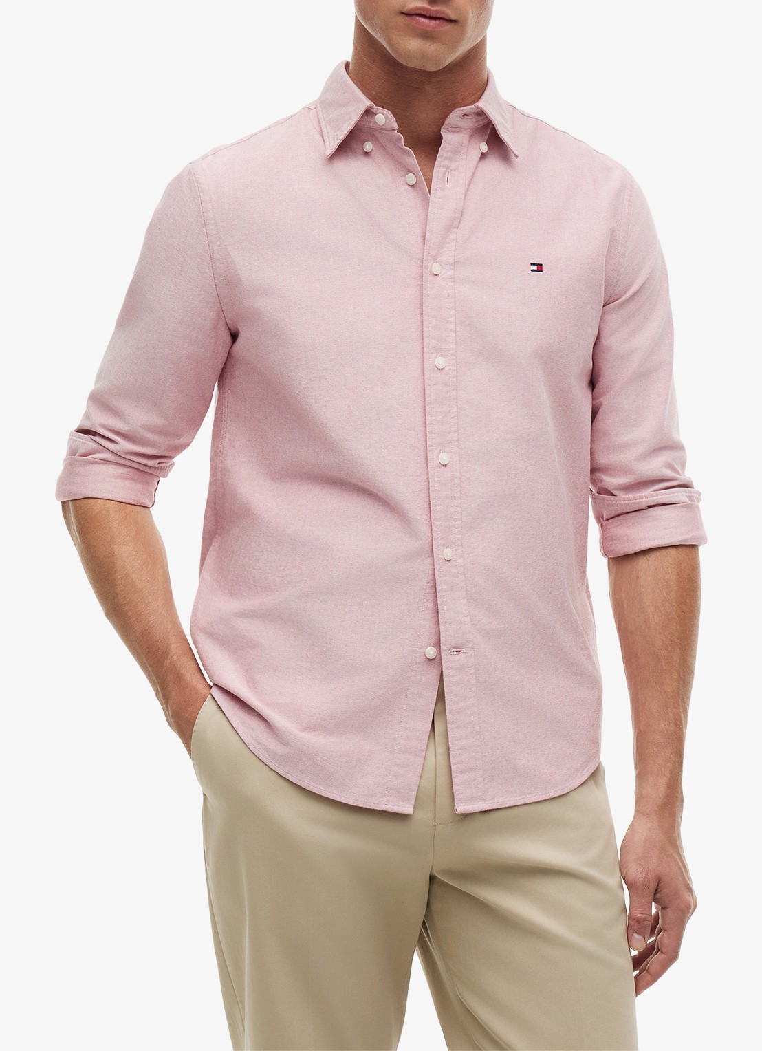 Tommy Hilfiger Oxford regular fit overhemd met logo - detail medium red-xld / rood