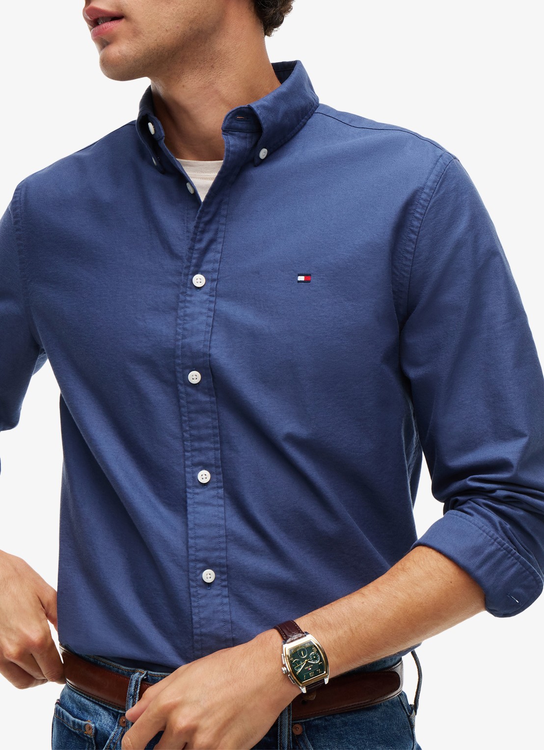 Tommy Hilfiger Oxford regular fit overhemd met logo - detail 2 aegean sea-0gy / blauw