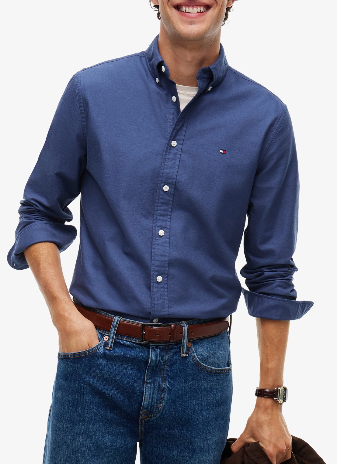 Tommy Hilfiger Oxford regular fit overhemd met logo - detail 3 aegean sea-0gy / blauw