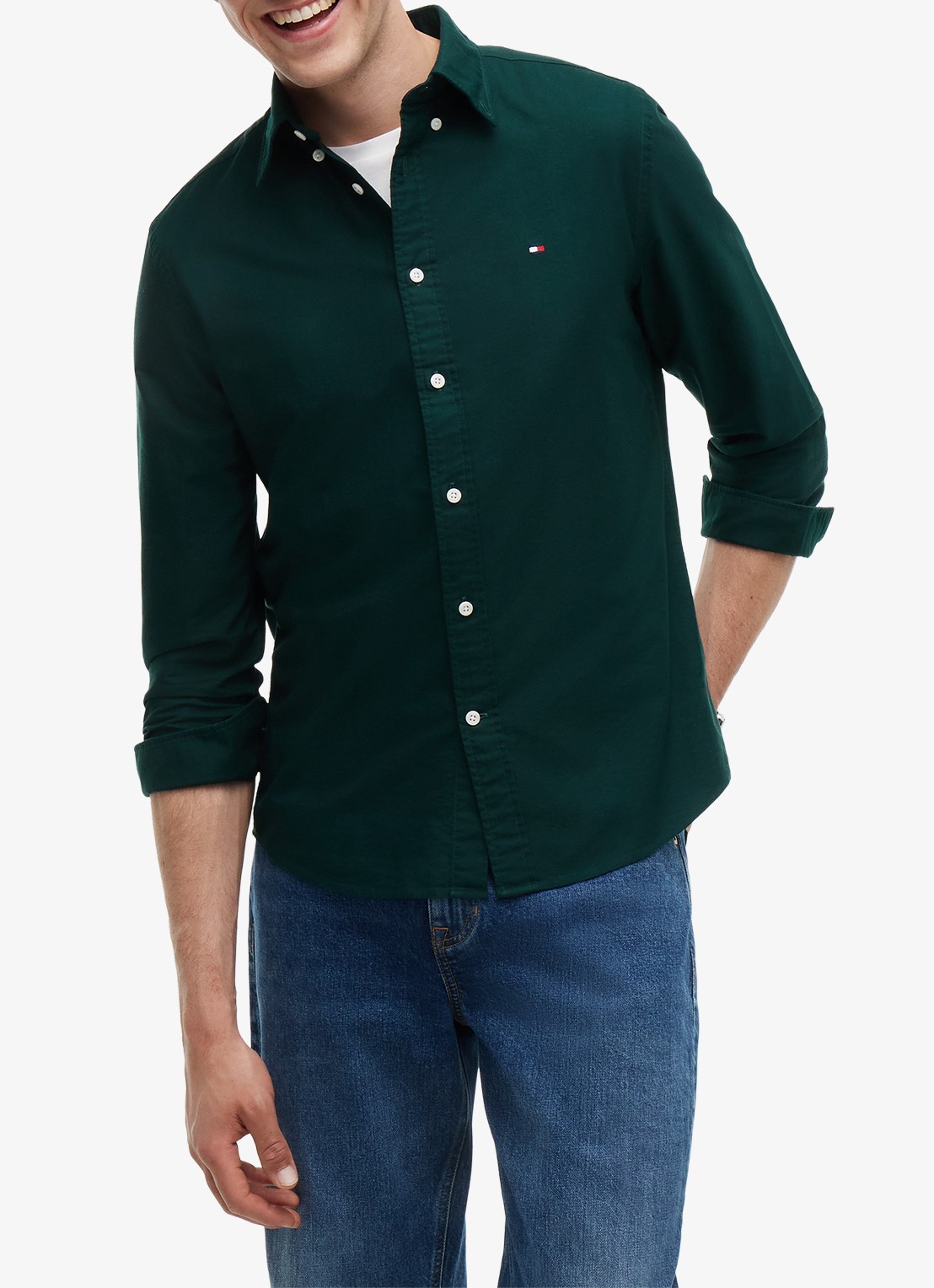 Tommy Hilfiger Oxford regular fit overhemd met logo - detail hunter / hunter solid-mbp