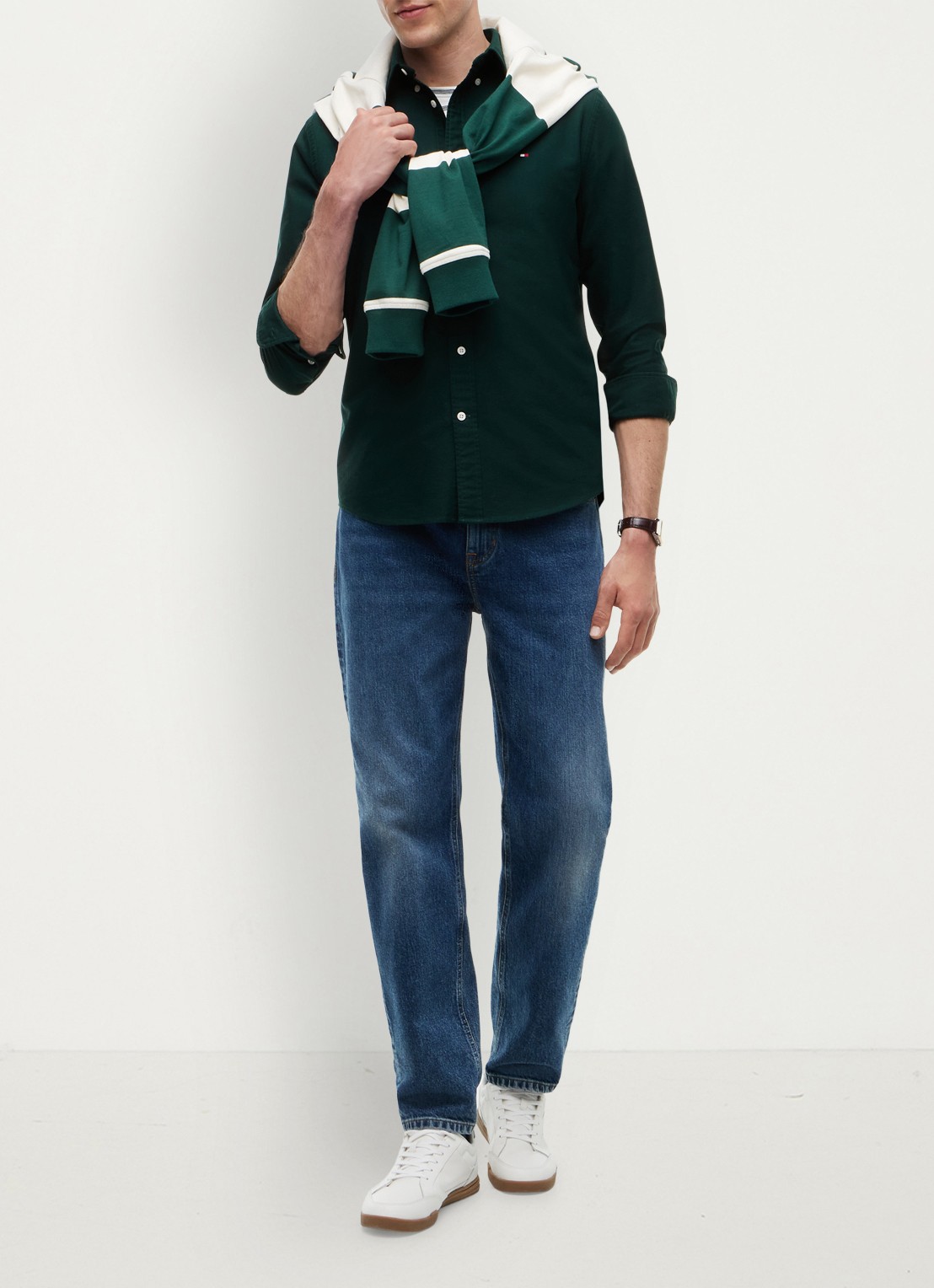 Tommy Hilfiger Oxford regular fit overhemd met logo - voorkant 4 hunter / hunter solid-mbp