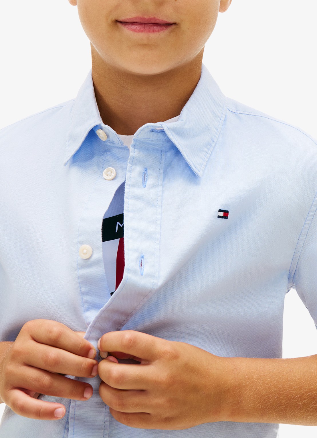 Tommy Hilfiger Oxford regular fit overhemd met logo - detail 2 lichtblauw