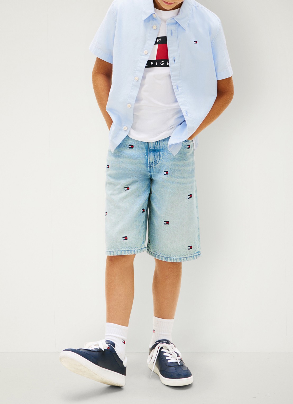 Tommy Hilfiger Oxford regular fit overhemd met logo - voorkant 5 lichtblauw