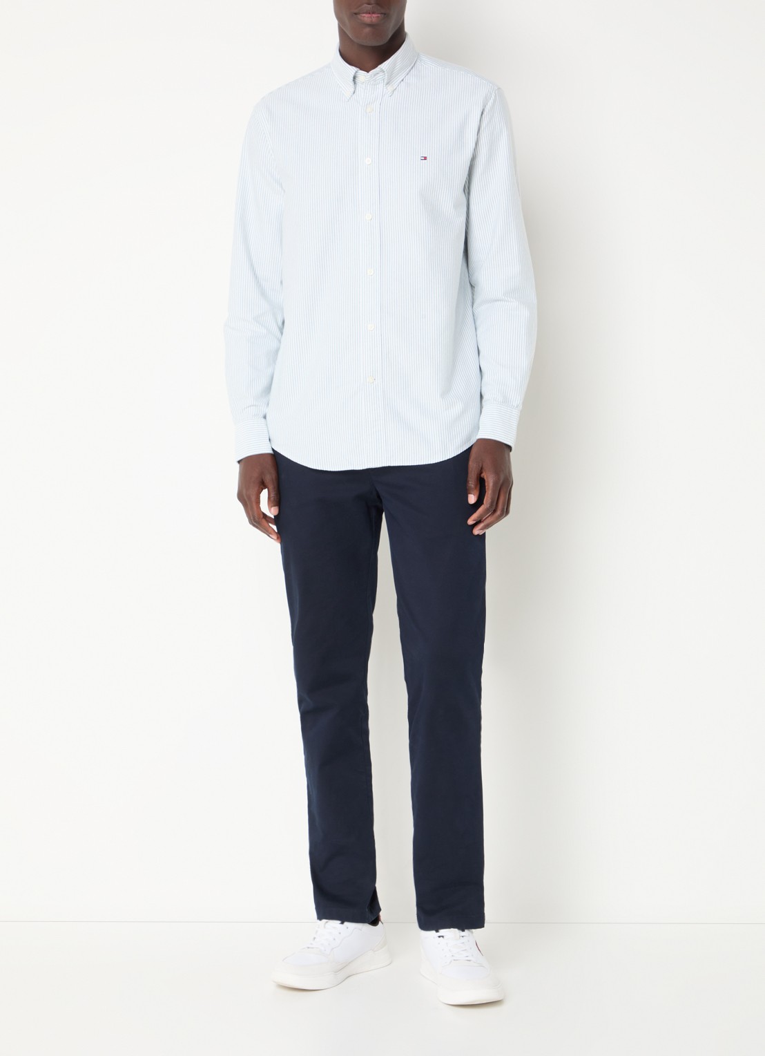 Tommy Hilfiger Oxford regular fit overhemd met streepprint - voorkant 3 lichtblauw
