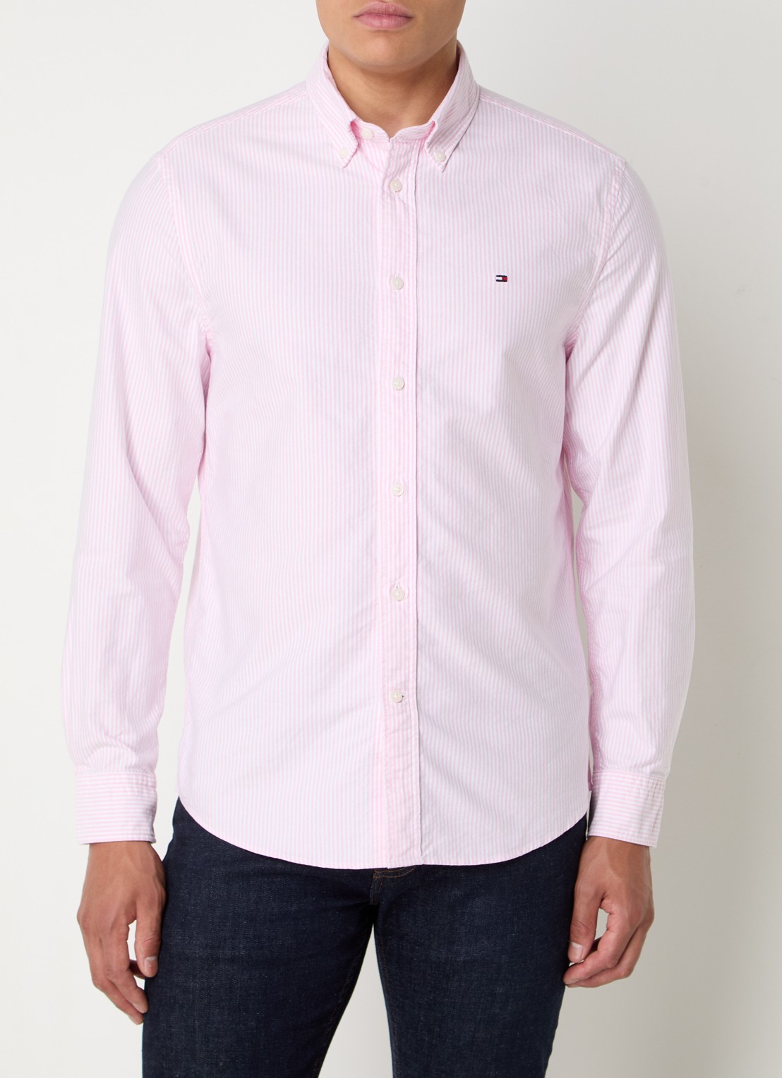 Tommy Hilfiger Oxford regular fit overhemd met streepprint - detail 4 roze