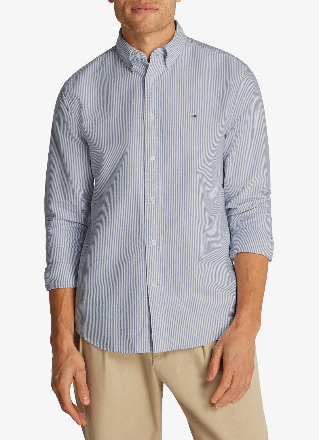 Tommy Hilfiger Oxford regular fit overhemd met streepprint - detail 3 royal blue / white-0a8 / blauw