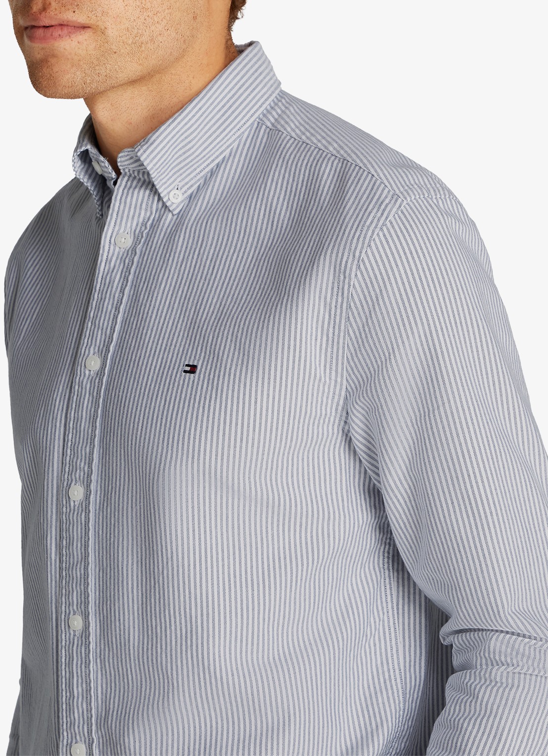 Tommy Hilfiger Oxford regular fit overhemd met streepprint - detail 4 royal blue / white-0a8 / blauw