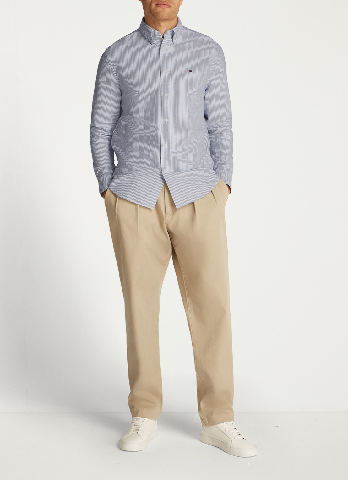 Tommy Hilfiger Oxford regular fit overhemd met streepprint - voorkant 2 royal blue / white-0a8 / blauw