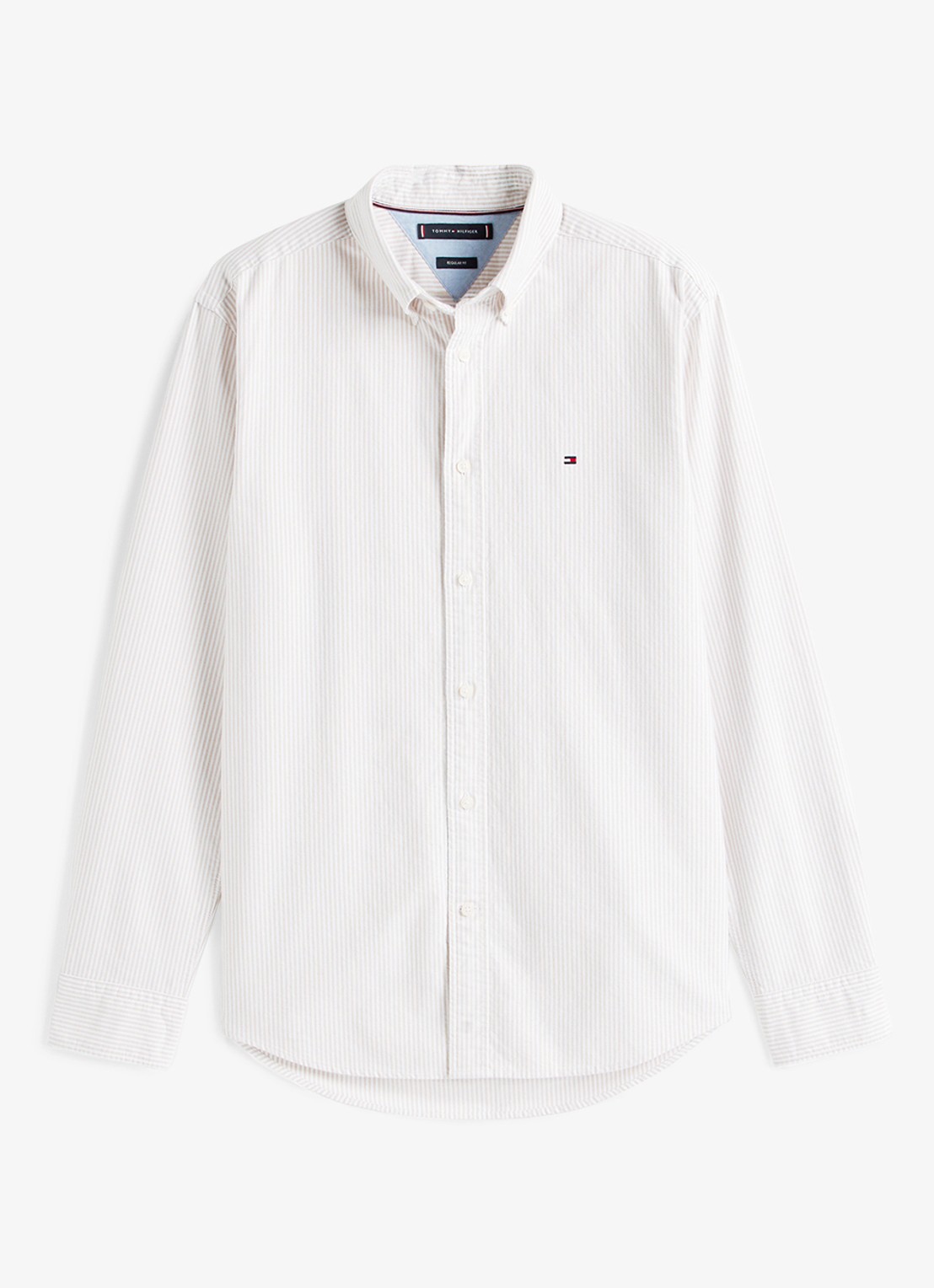 Tommy Hilfiger Oxford regular fit overhemd met streepprint - voorkant 2 safari canvas / white-0bj