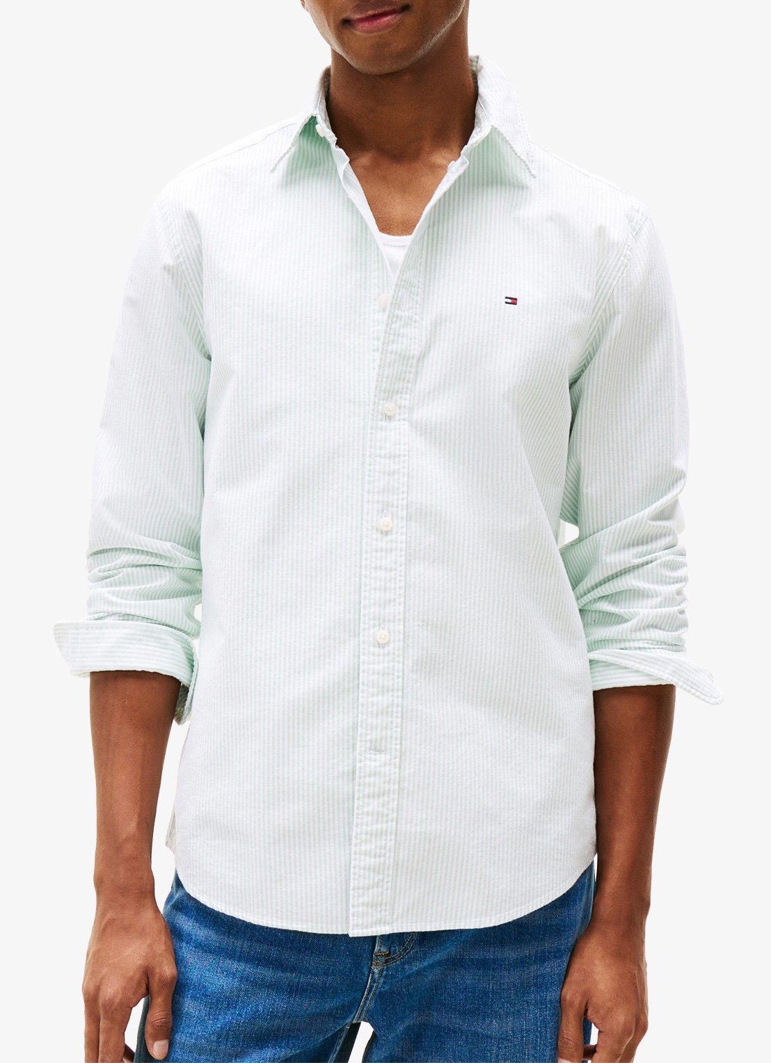 Tommy Hilfiger Oxford regular fit overhemd met streepprint - detail 2 mint