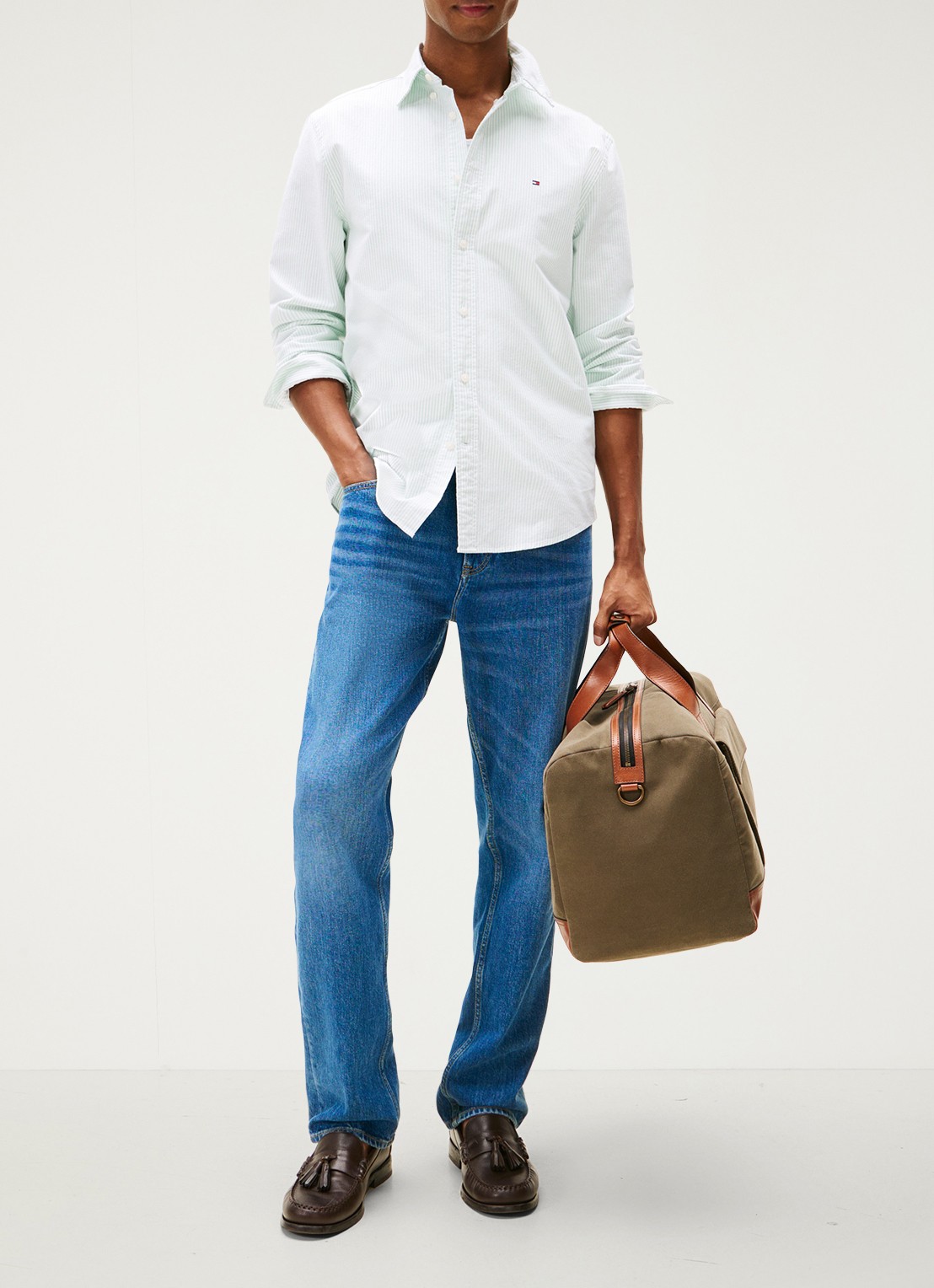 Tommy Hilfiger Oxford regular fit overhemd met streepprint - voorkant 4 mint