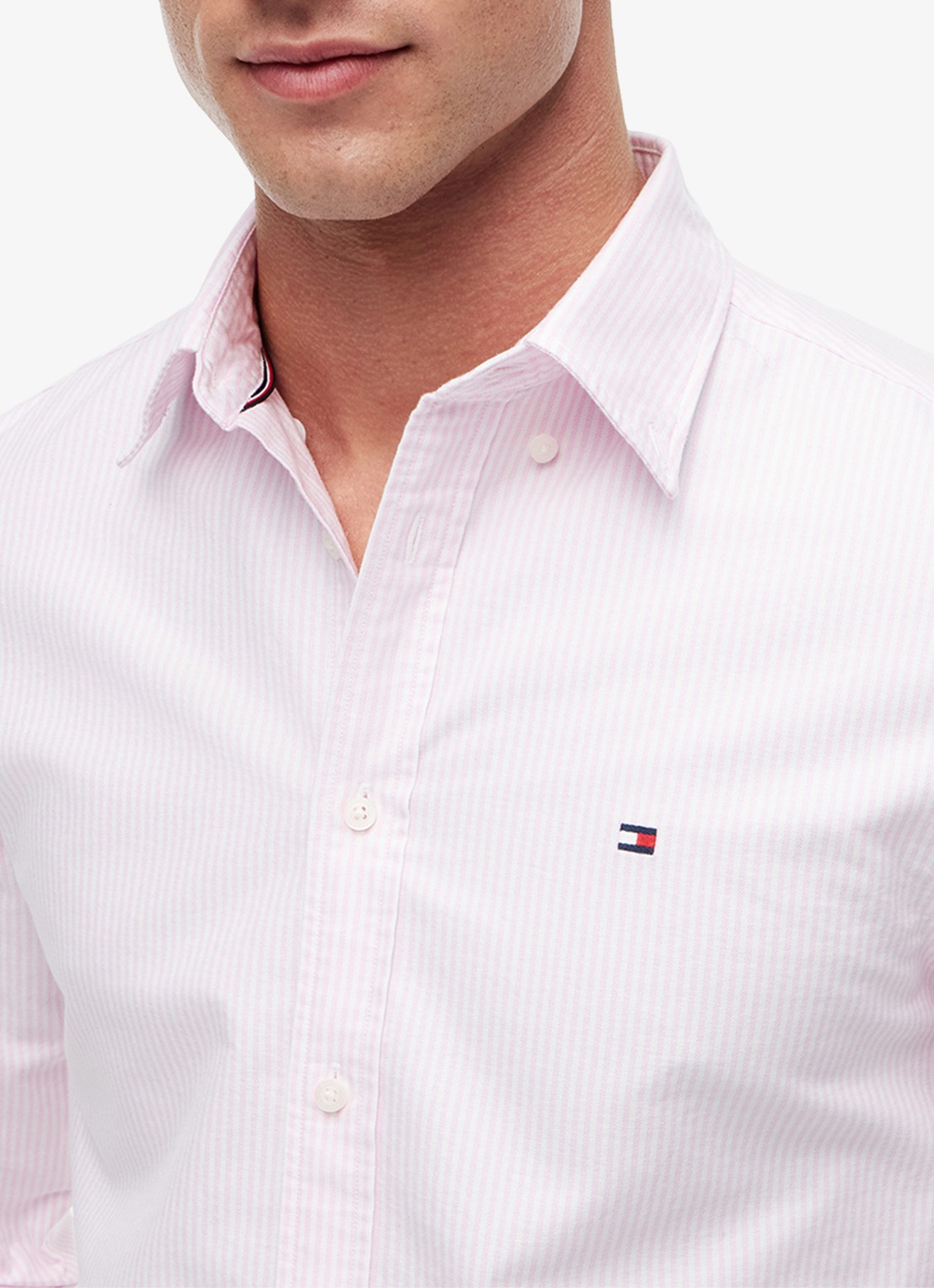 Tommy Hilfiger Oxford regular fit overhemd met streepprint - detail 5 lichtroze