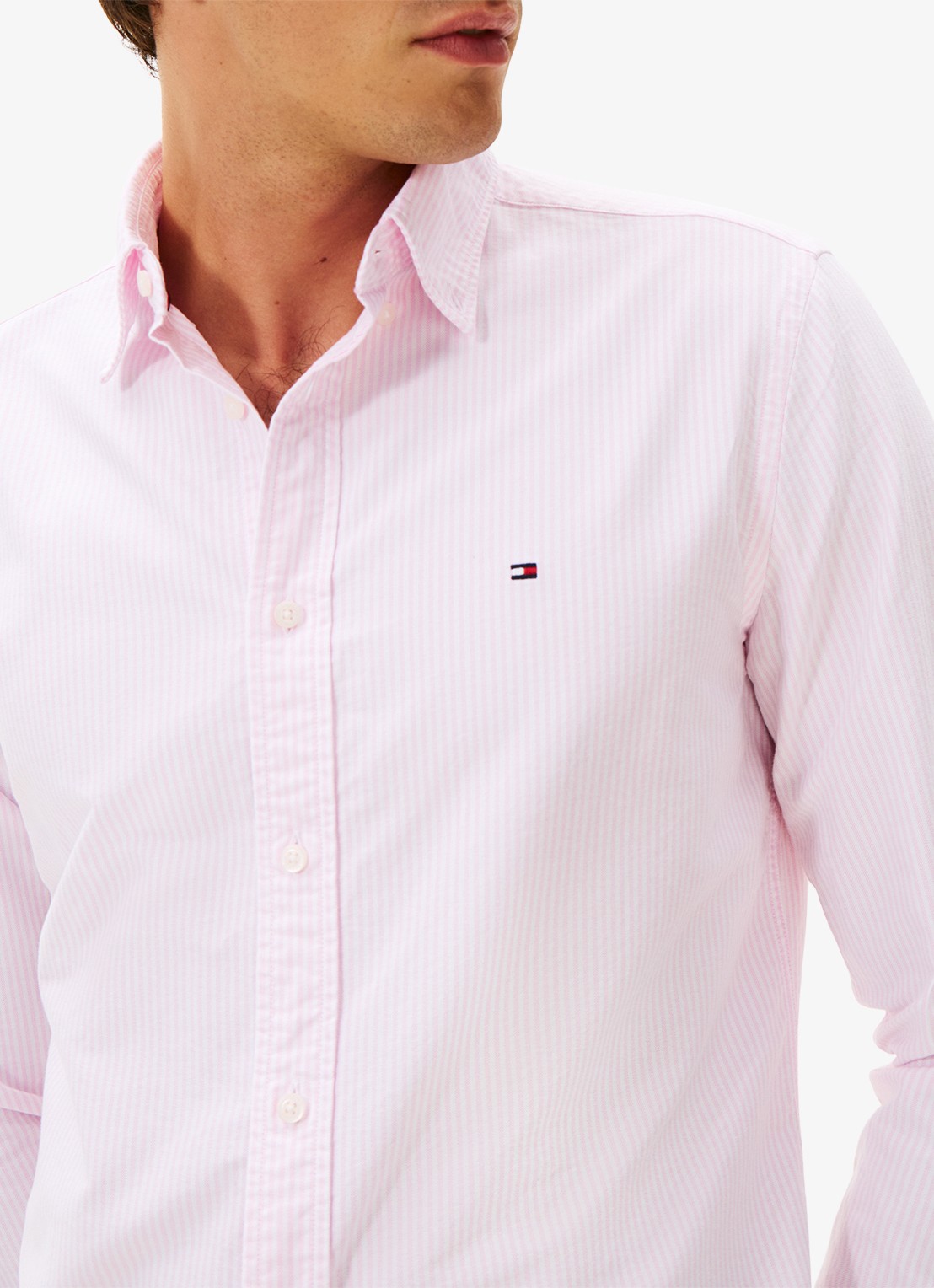 Tommy Hilfiger Oxford regular fit overhemd met streepprint - detail 6 lichtroze