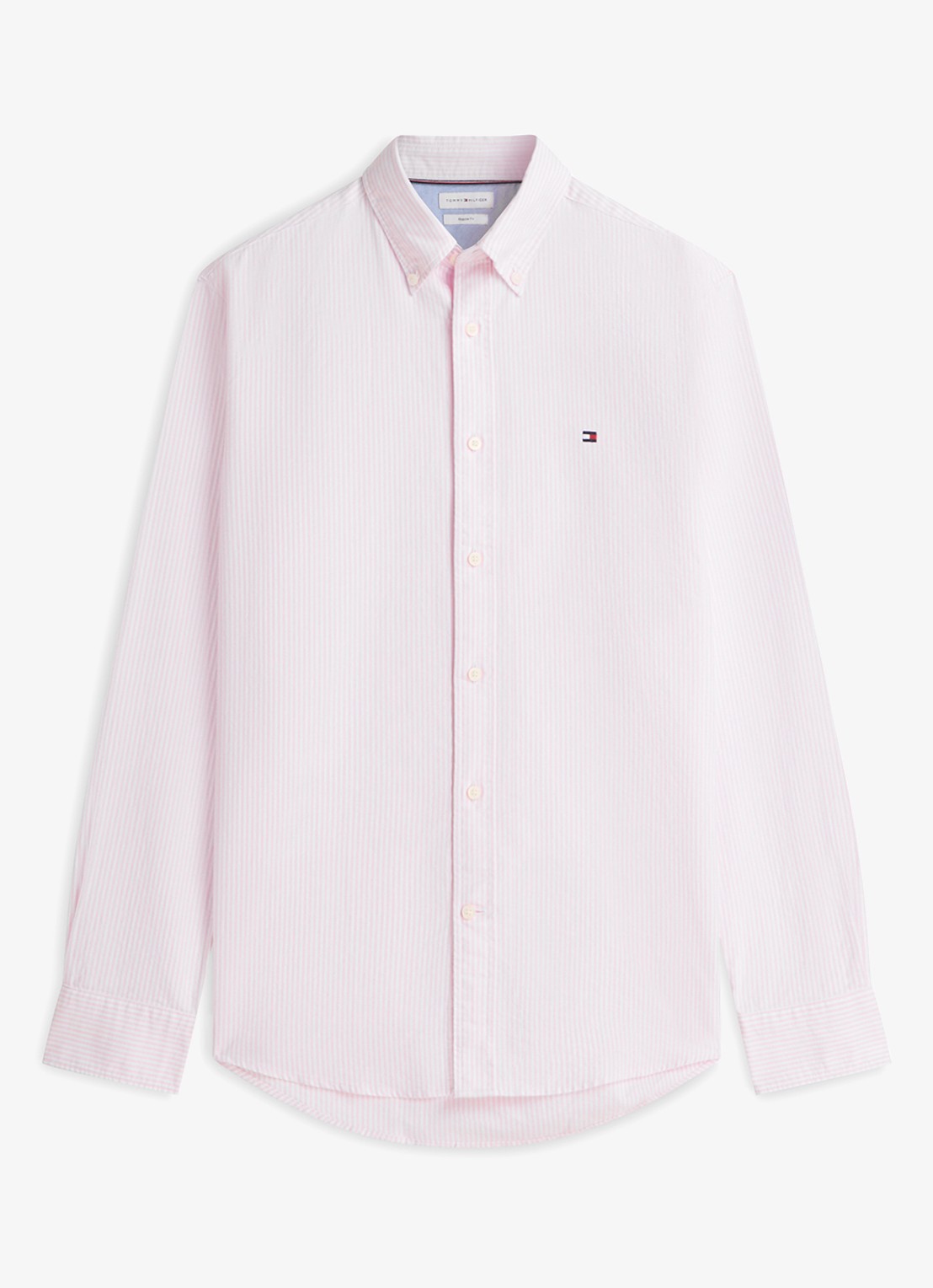 Tommy Hilfiger Oxford regular fit overhemd met streepprint - voorkant lichtroze