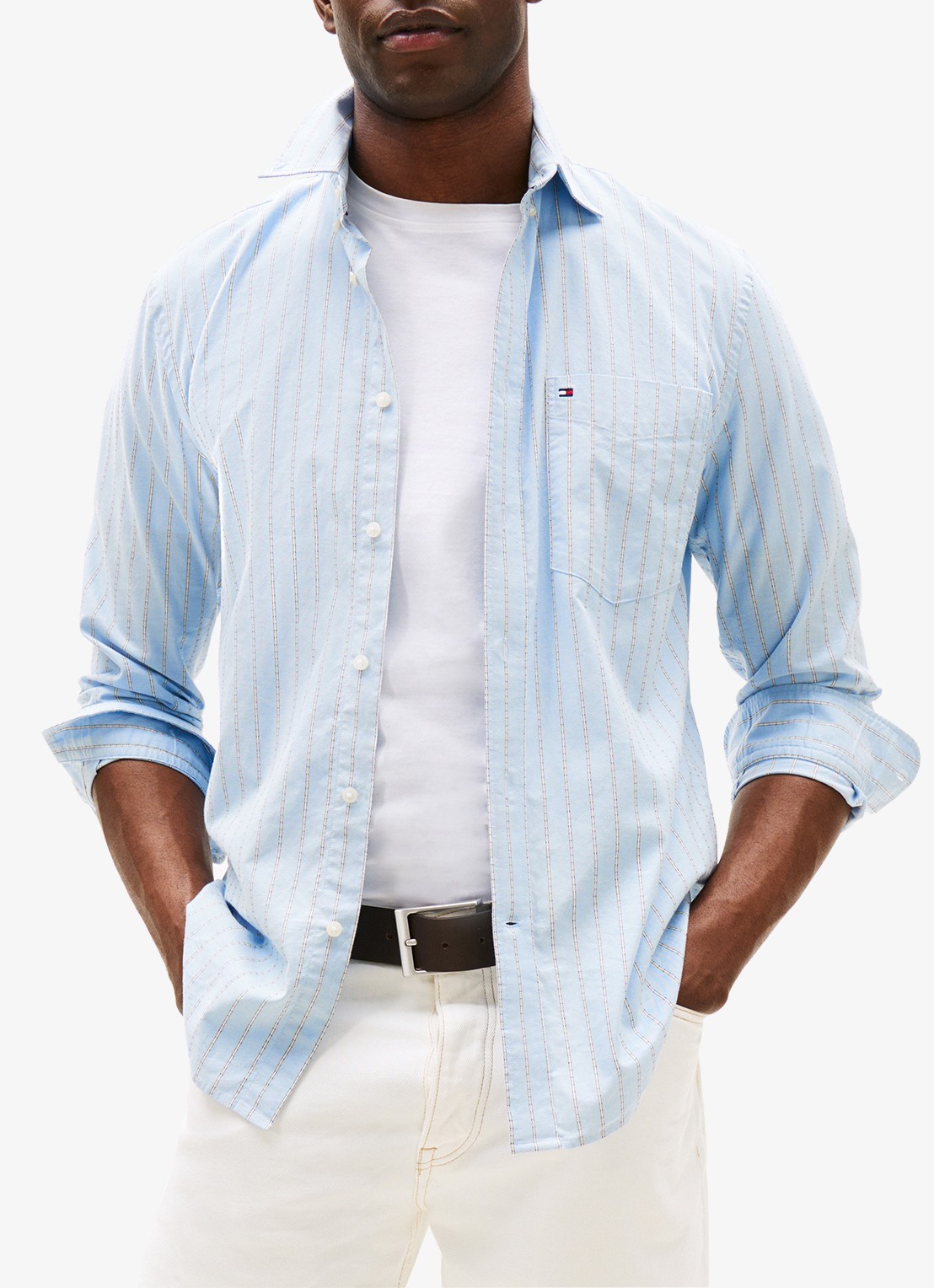 Tommy Hilfiger Oxford regular fit overhemd met streepprint - detail lichtblauw